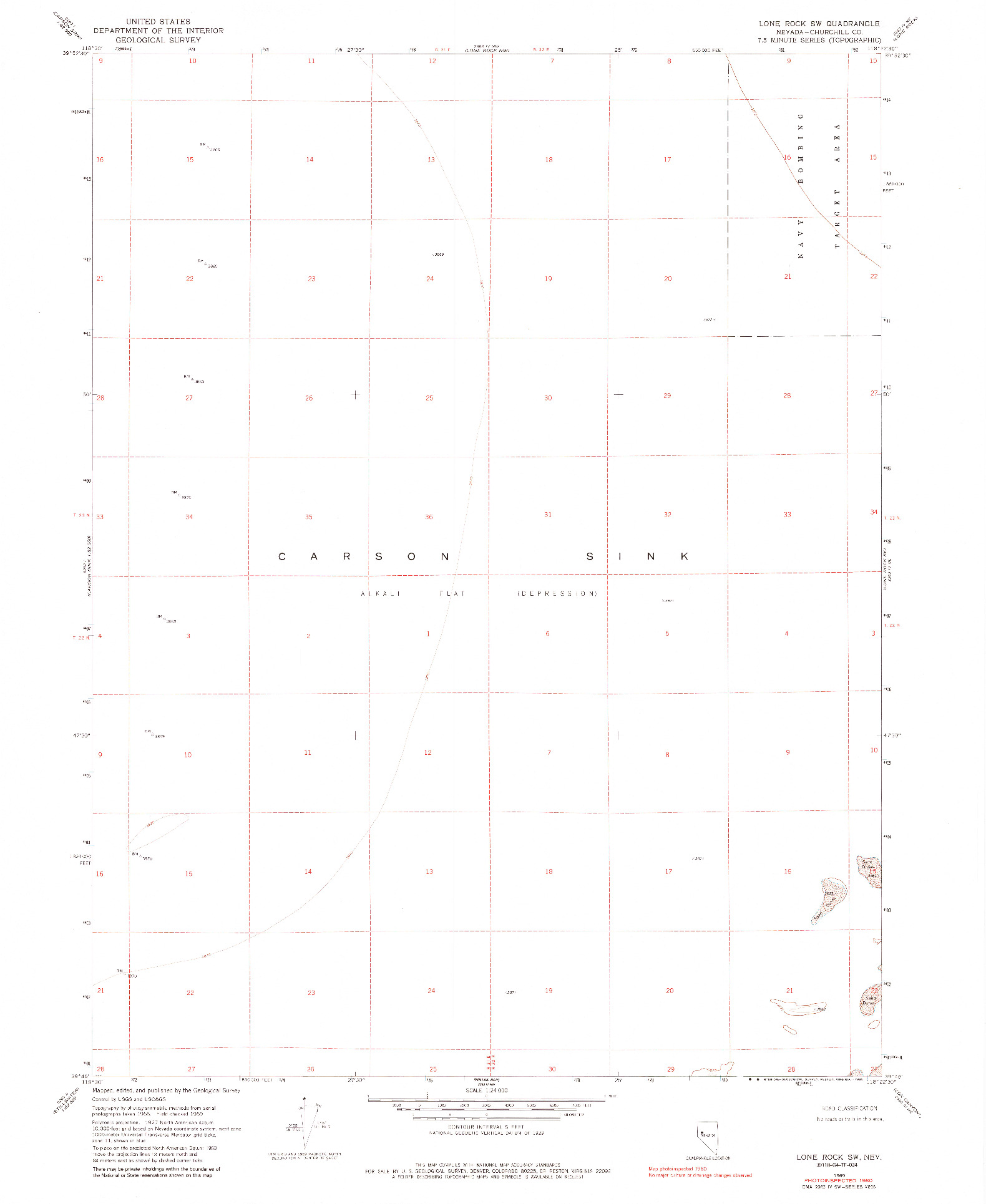 USGS 1:24000-SCALE QUADRANGLE FOR LONE ROCK SW, NV 1969