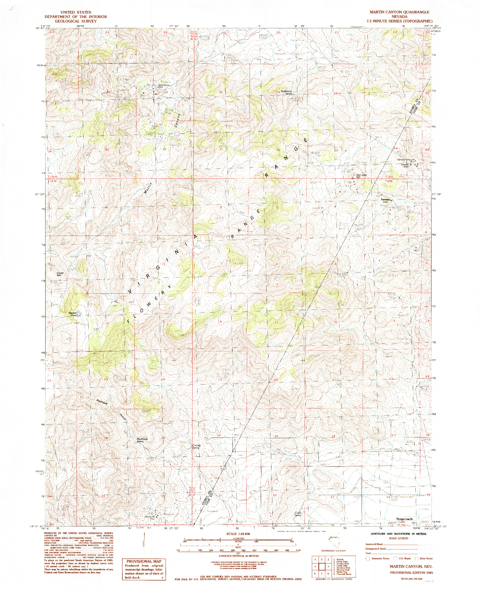 USGS 1:24000-SCALE QUADRANGLE FOR MARTIN CANYON, NV 1985
