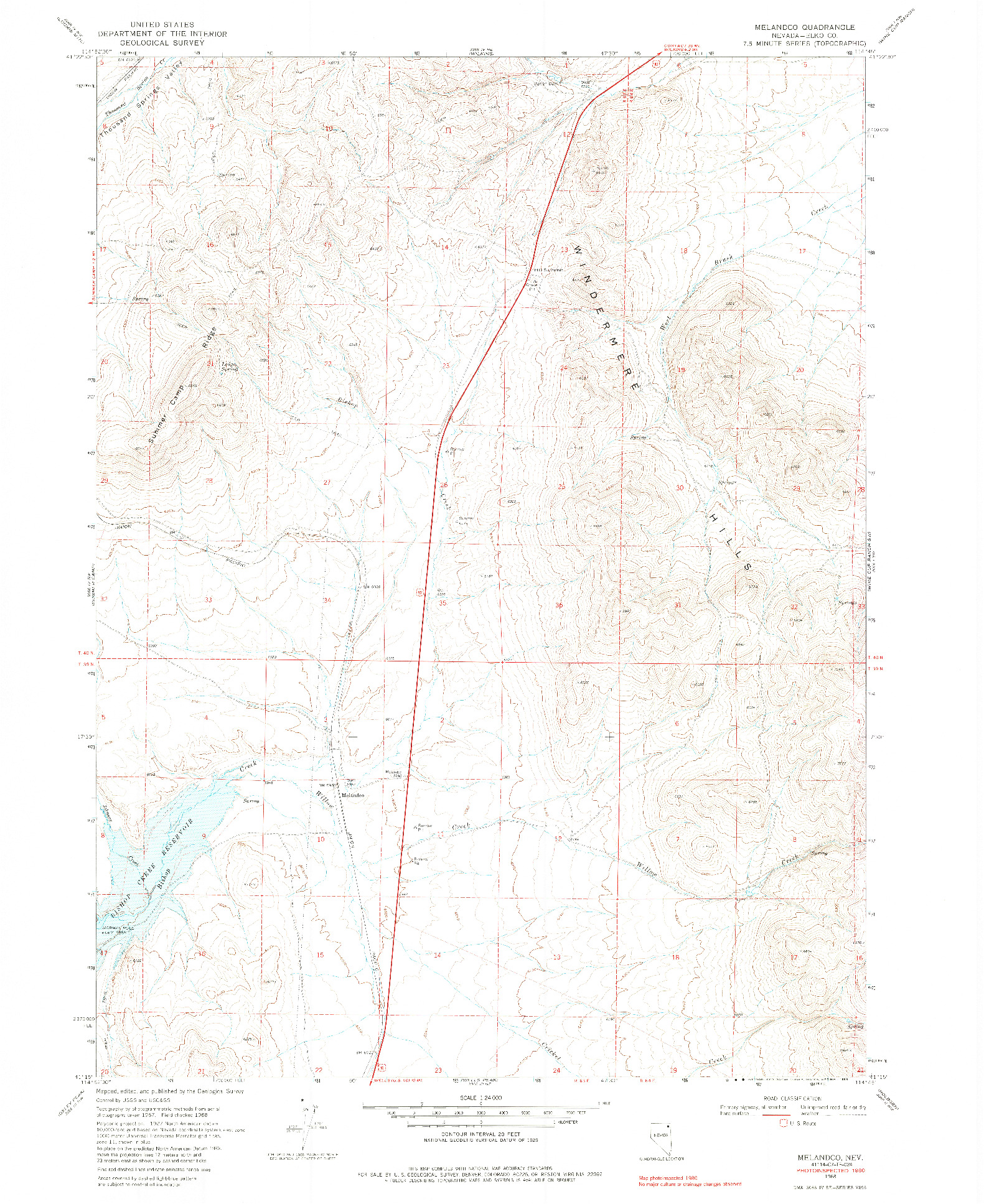 USGS 1:24000-SCALE QUADRANGLE FOR MELANDCO, NV 1968