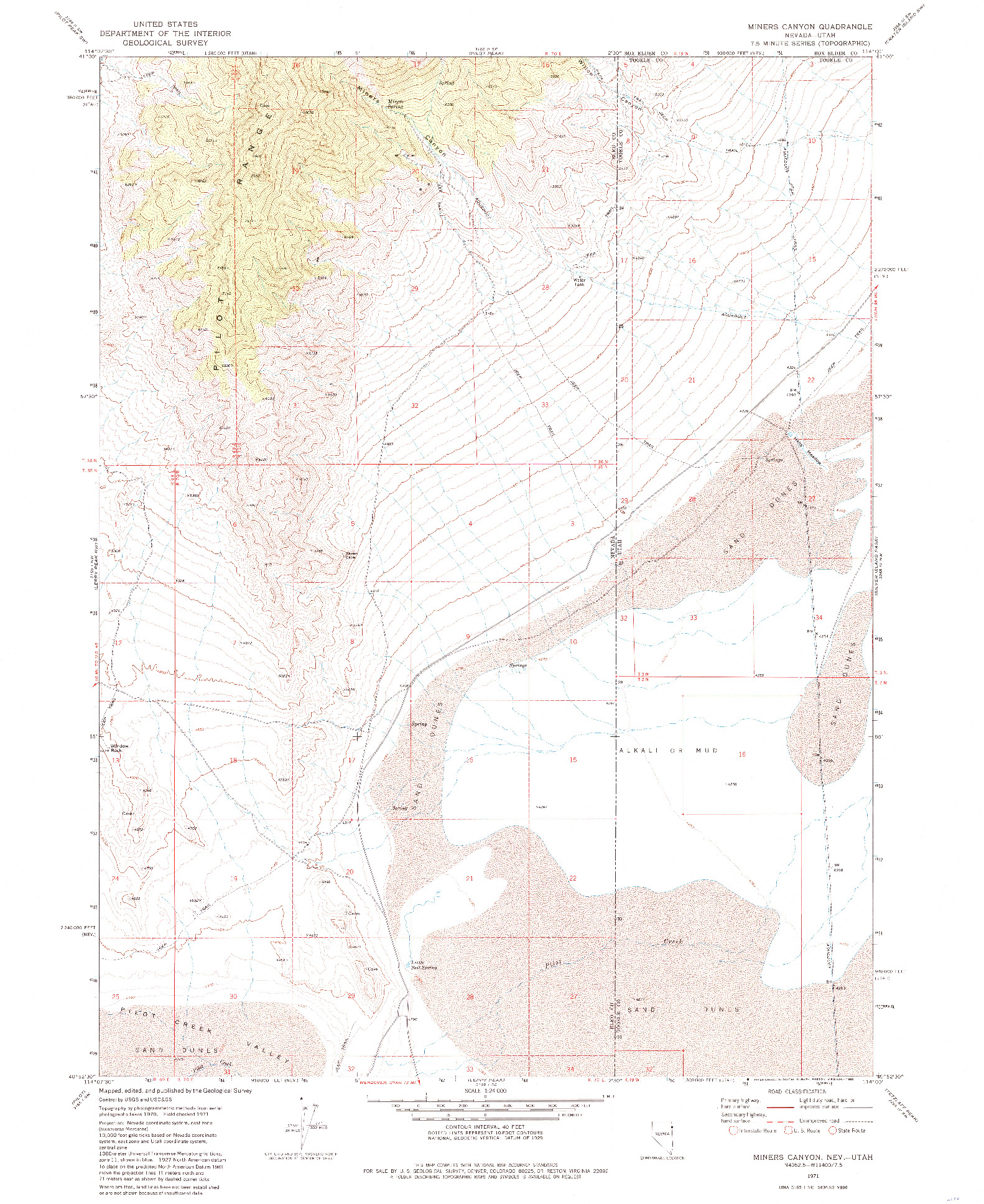 USGS 1:24000-SCALE QUADRANGLE FOR MINERS CANYON, NV 1971