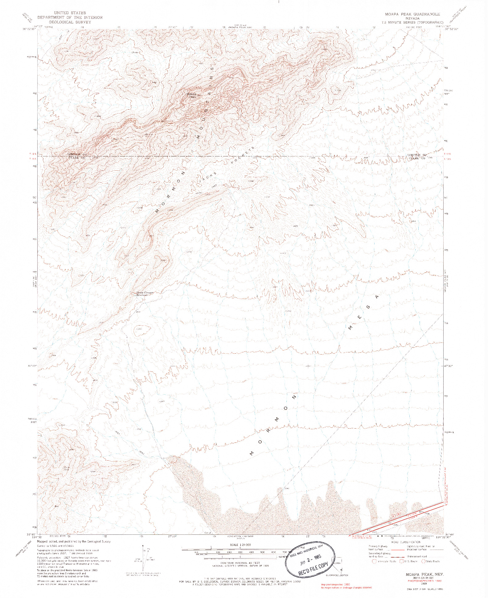 USGS 1:24000-SCALE QUADRANGLE FOR MOAPA PEAK, NV 1969
