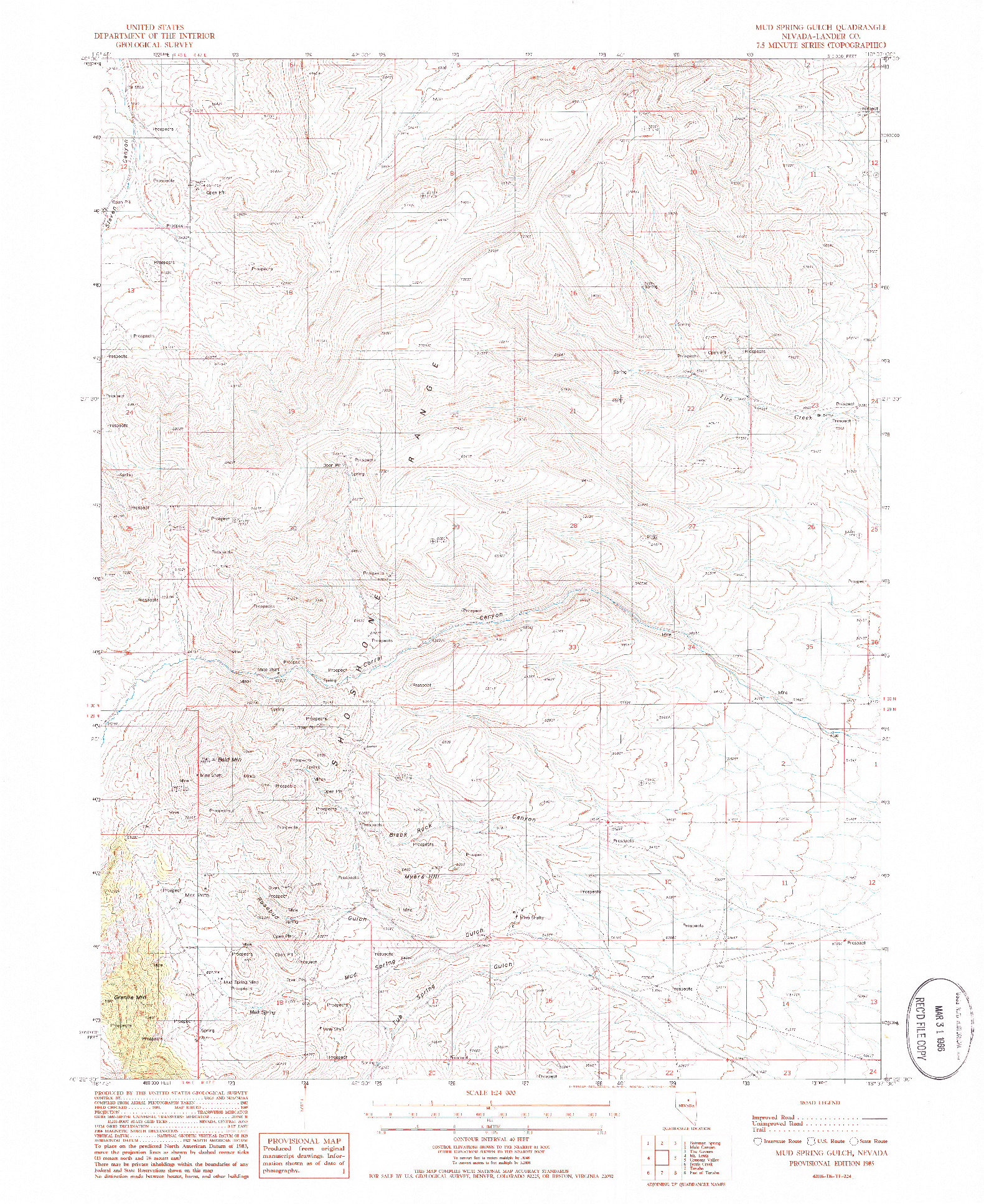USGS 1:24000-SCALE QUADRANGLE FOR MUD SPRING GULCH, NV 1985
