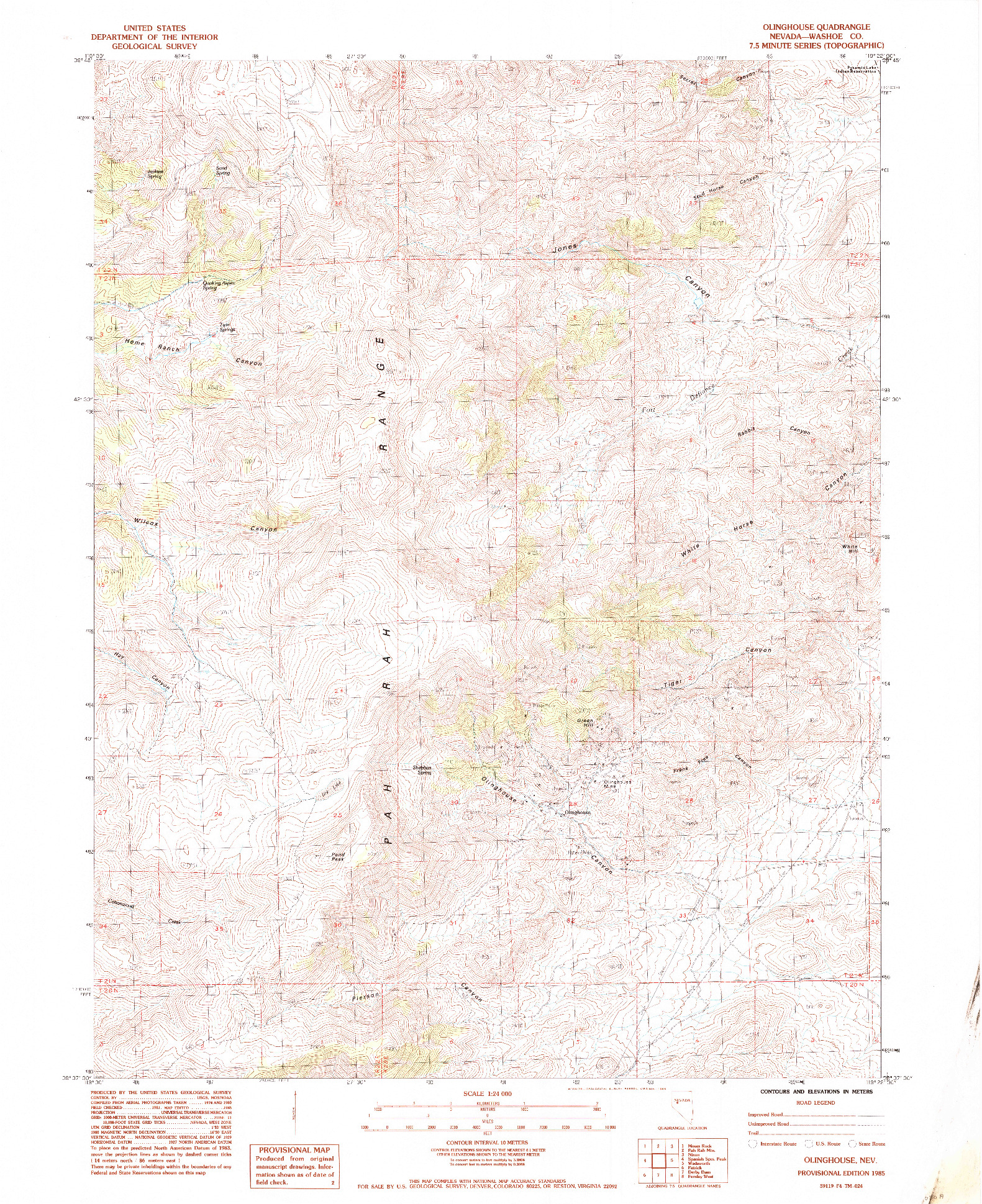 USGS 1:24000-SCALE QUADRANGLE FOR OLINGHOUSE, NV 1985