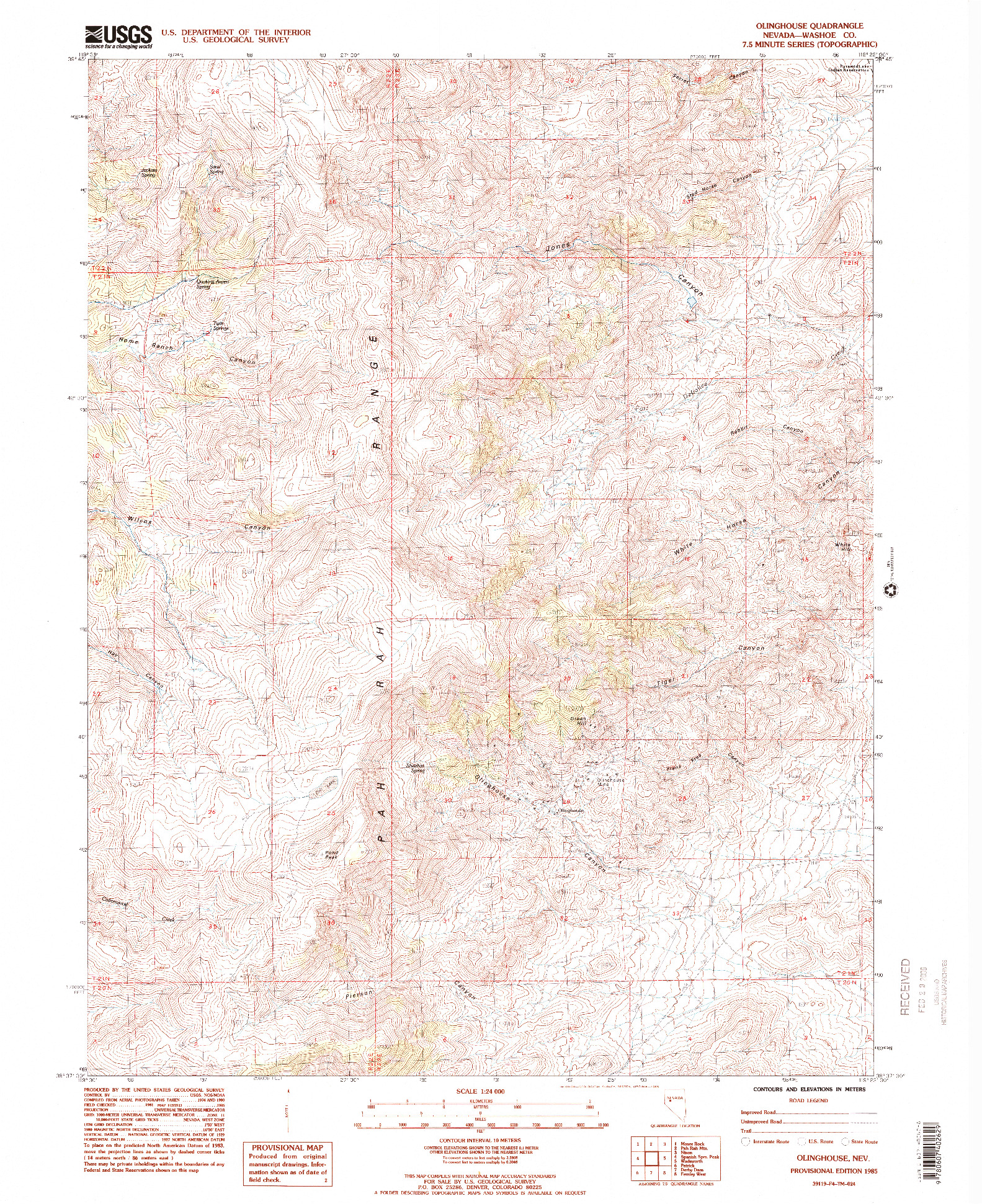 USGS 1:24000-SCALE QUADRANGLE FOR OLINGHOUSE, NV 1985