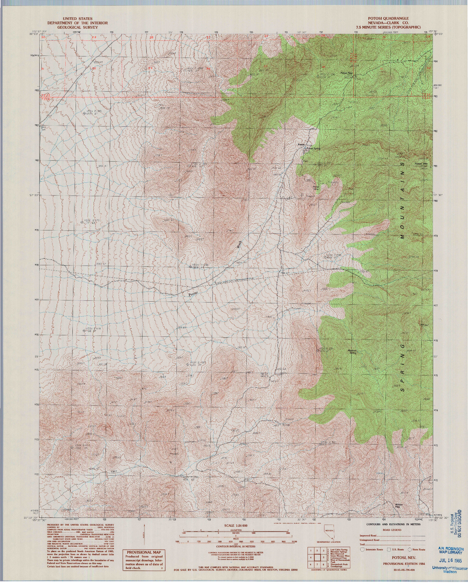 USGS 1:24000-SCALE QUADRANGLE FOR POTOSI, NV 1984