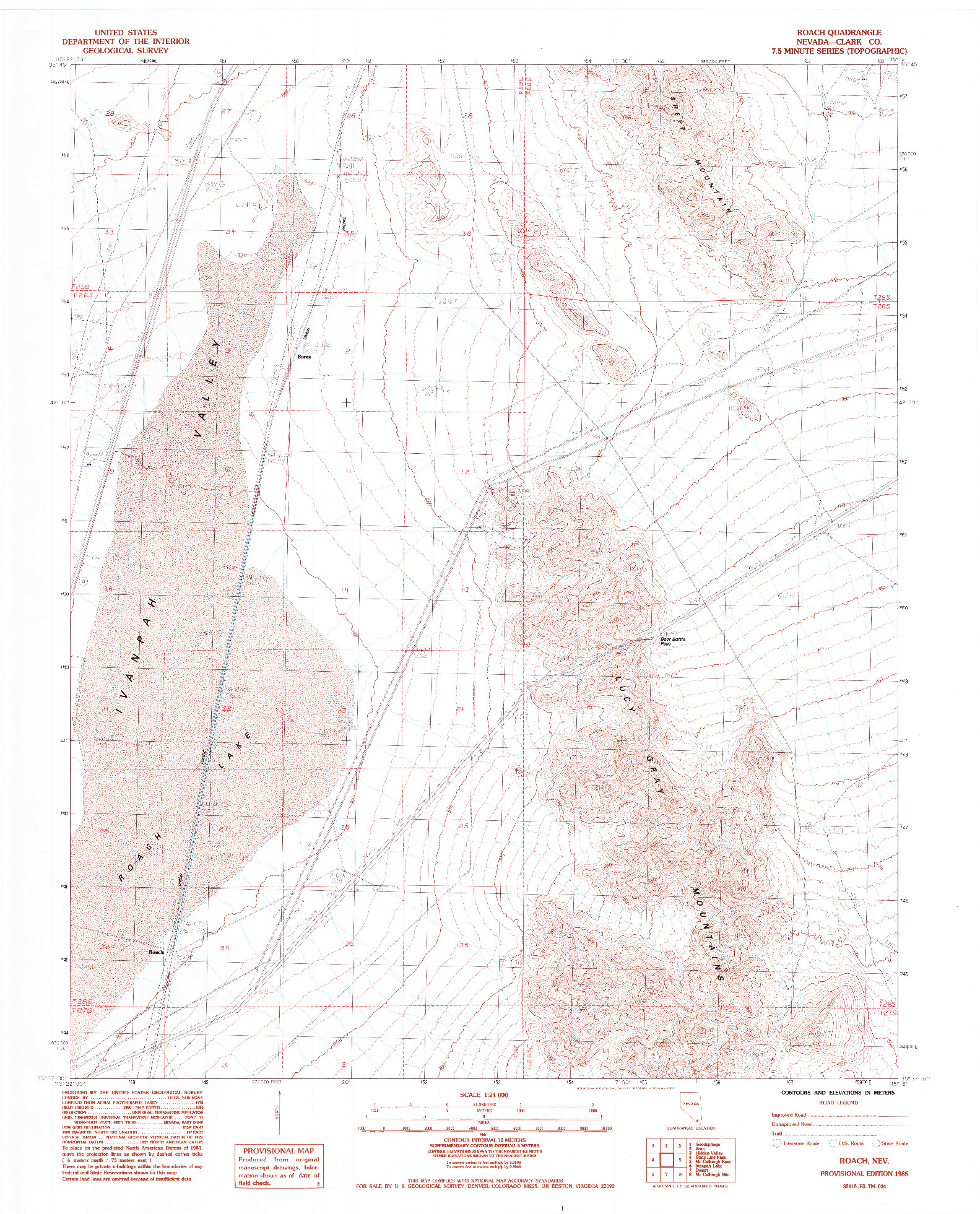 USGS 1:24000-SCALE QUADRANGLE FOR ROACH, NV 1985