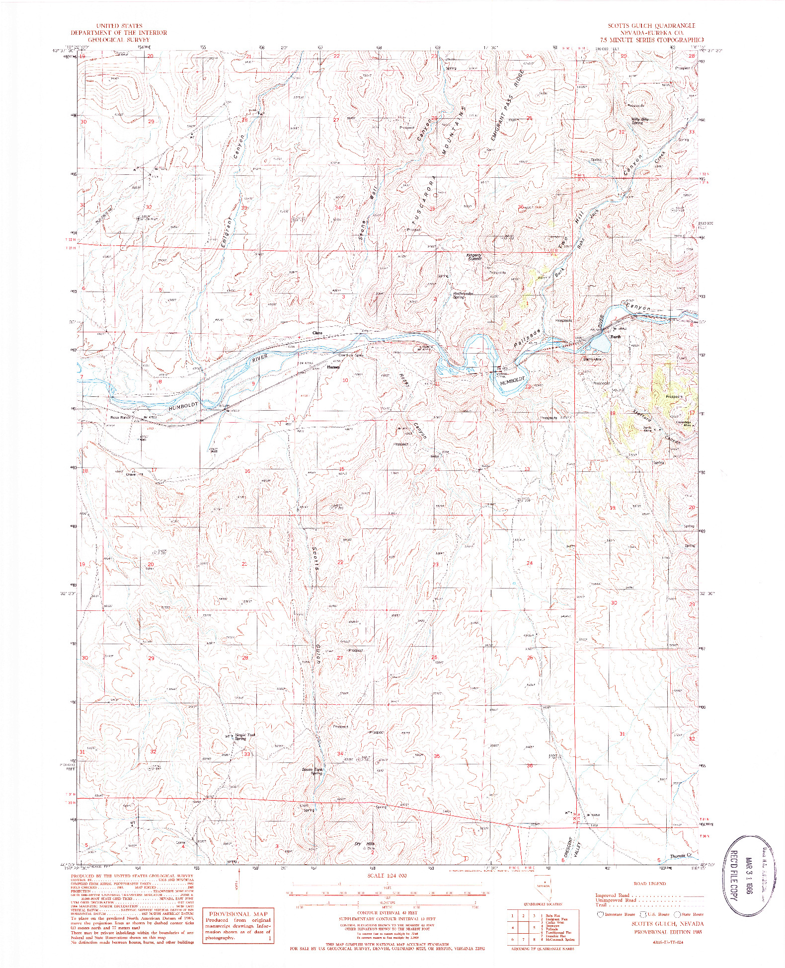USGS 1:24000-SCALE QUADRANGLE FOR SCOTTS GULCH, NV 1985