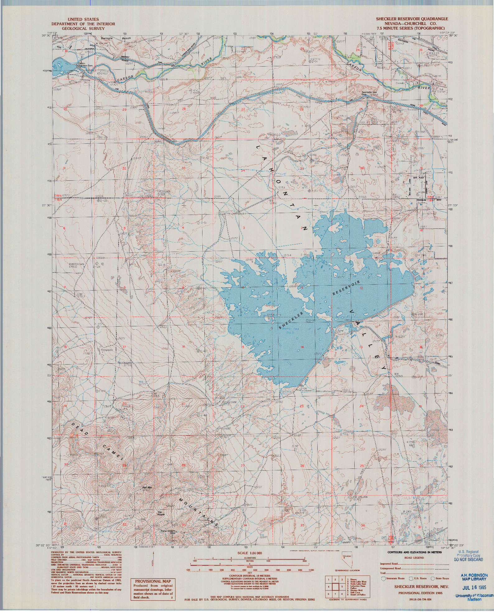 USGS 1:24000-SCALE QUADRANGLE FOR SHECKLER RESERVOIR, NV 1985
