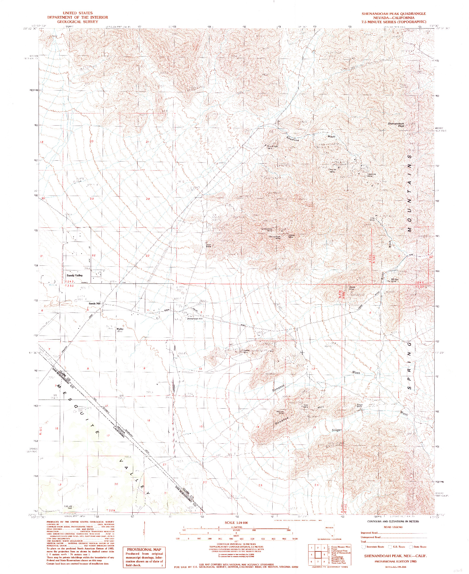 USGS 1:24000-SCALE QUADRANGLE FOR SHENANDOAH PEAK, NV 1985