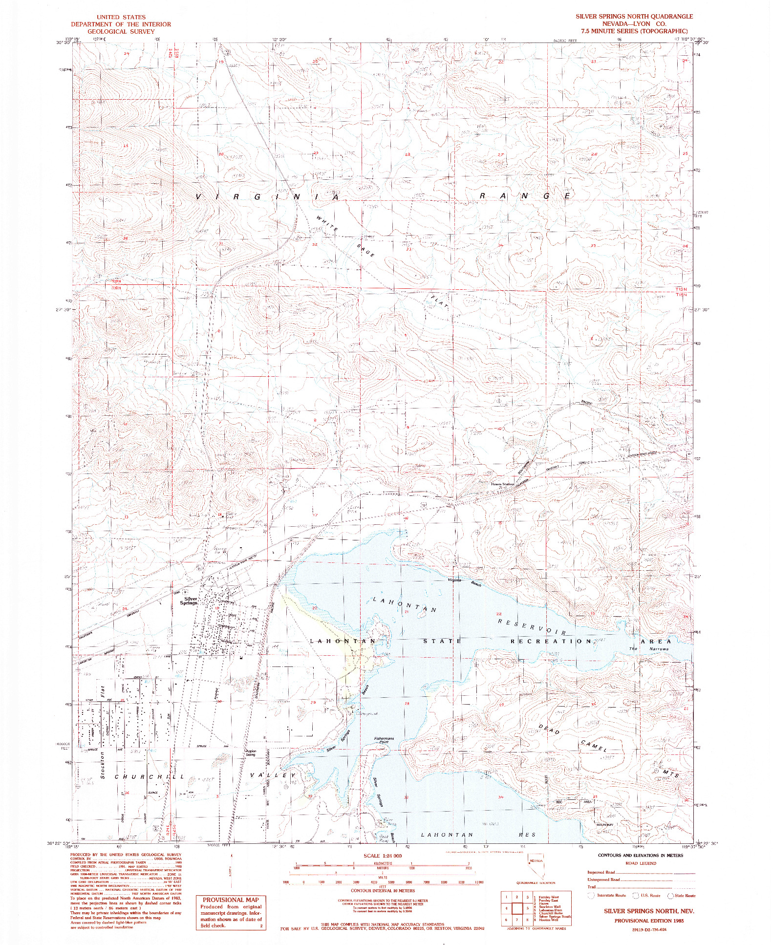 USGS 1:24000-SCALE QUADRANGLE FOR SILVER SPRINGS NORTH, NV 1985