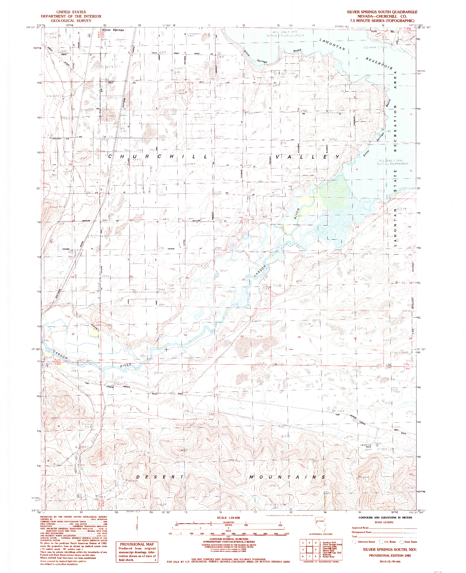 USGS 1:24000-SCALE QUADRANGLE FOR SILVER SPRINGS SOUTH, NV 1985