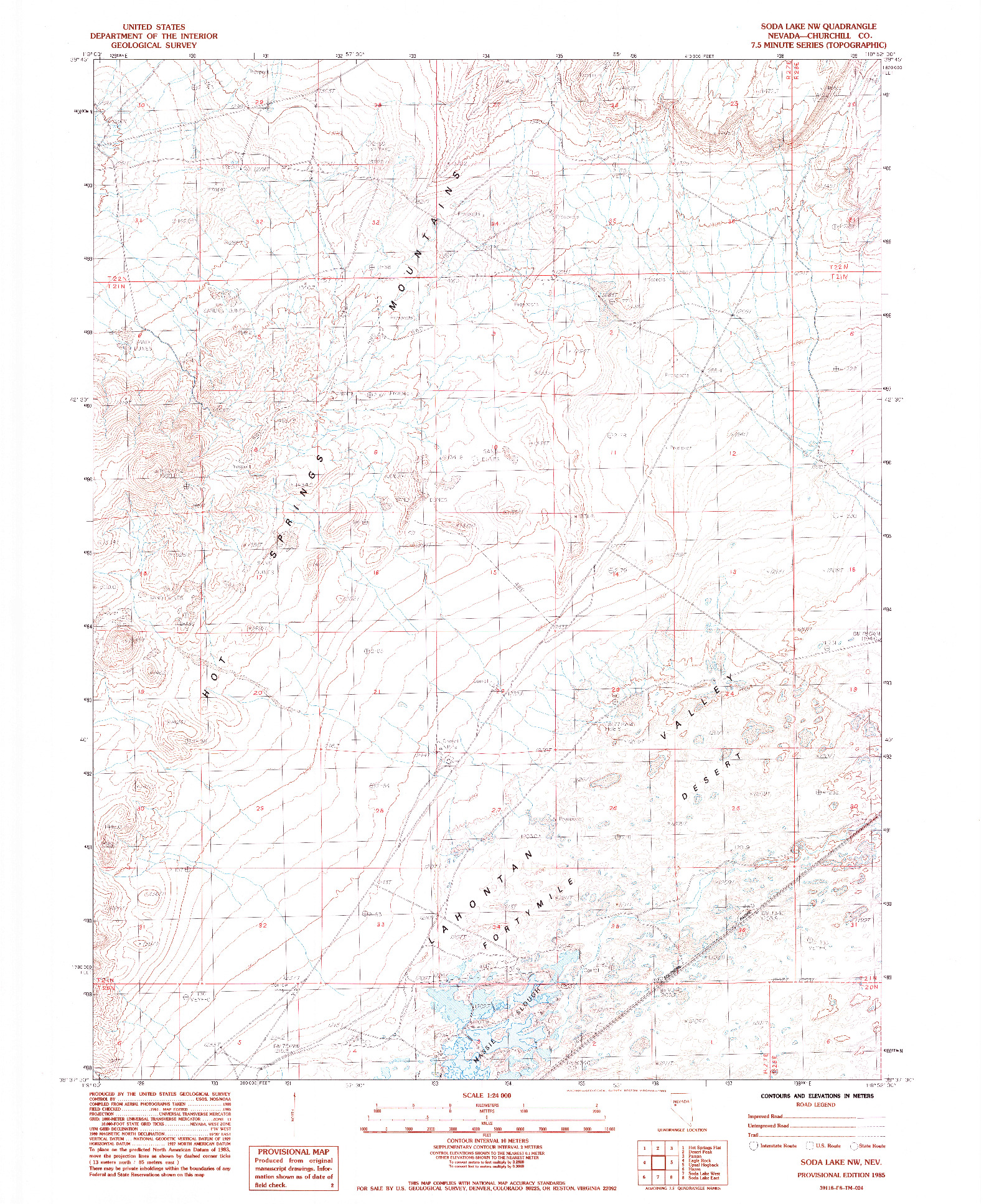 USGS 1:24000-SCALE QUADRANGLE FOR SODA LAKE NW, NV 1985