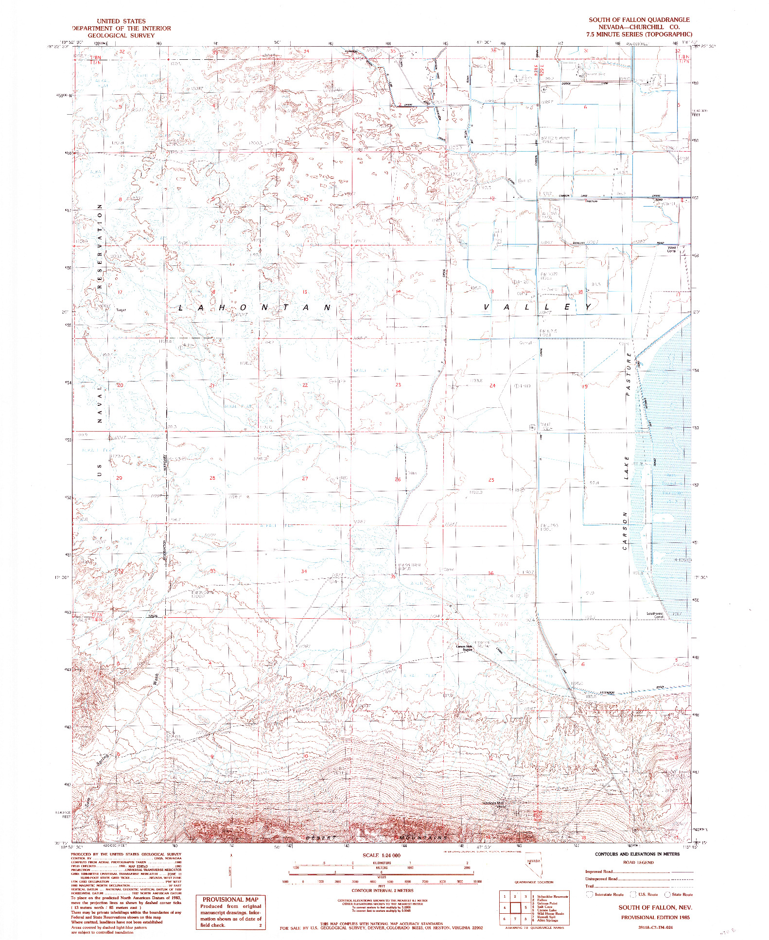 USGS 1:24000-SCALE QUADRANGLE FOR SOUTH OF FALLON, NV 1985