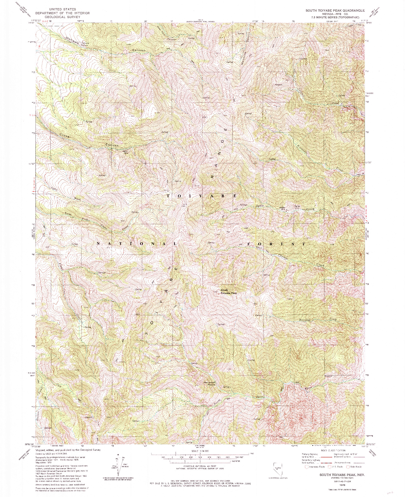 USGS 1:24000-SCALE QUADRANGLE FOR SOUTH TOIYABE PEAK, NV 1979