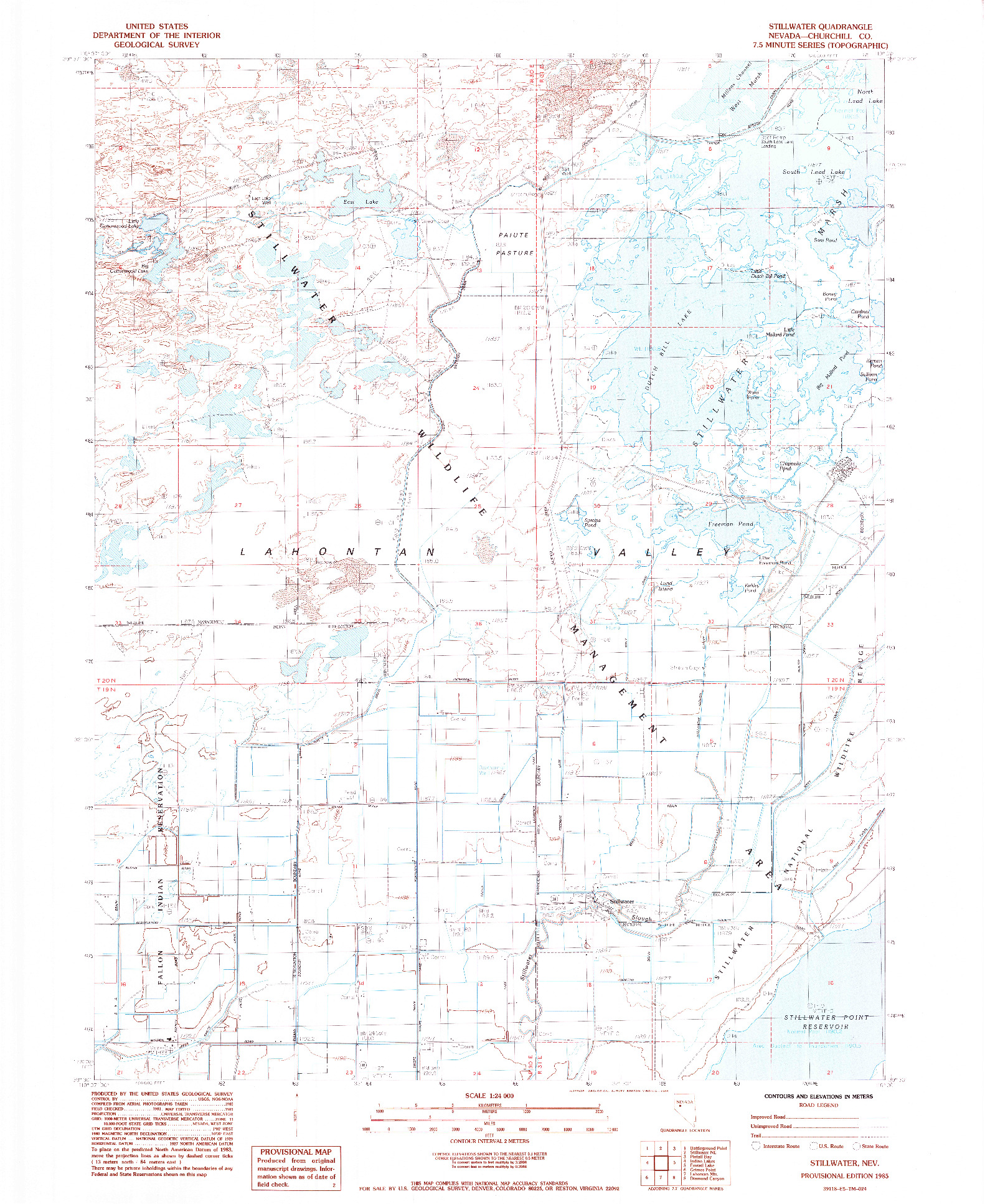 USGS 1:24000-SCALE QUADRANGLE FOR STILLWATER, NV 1985