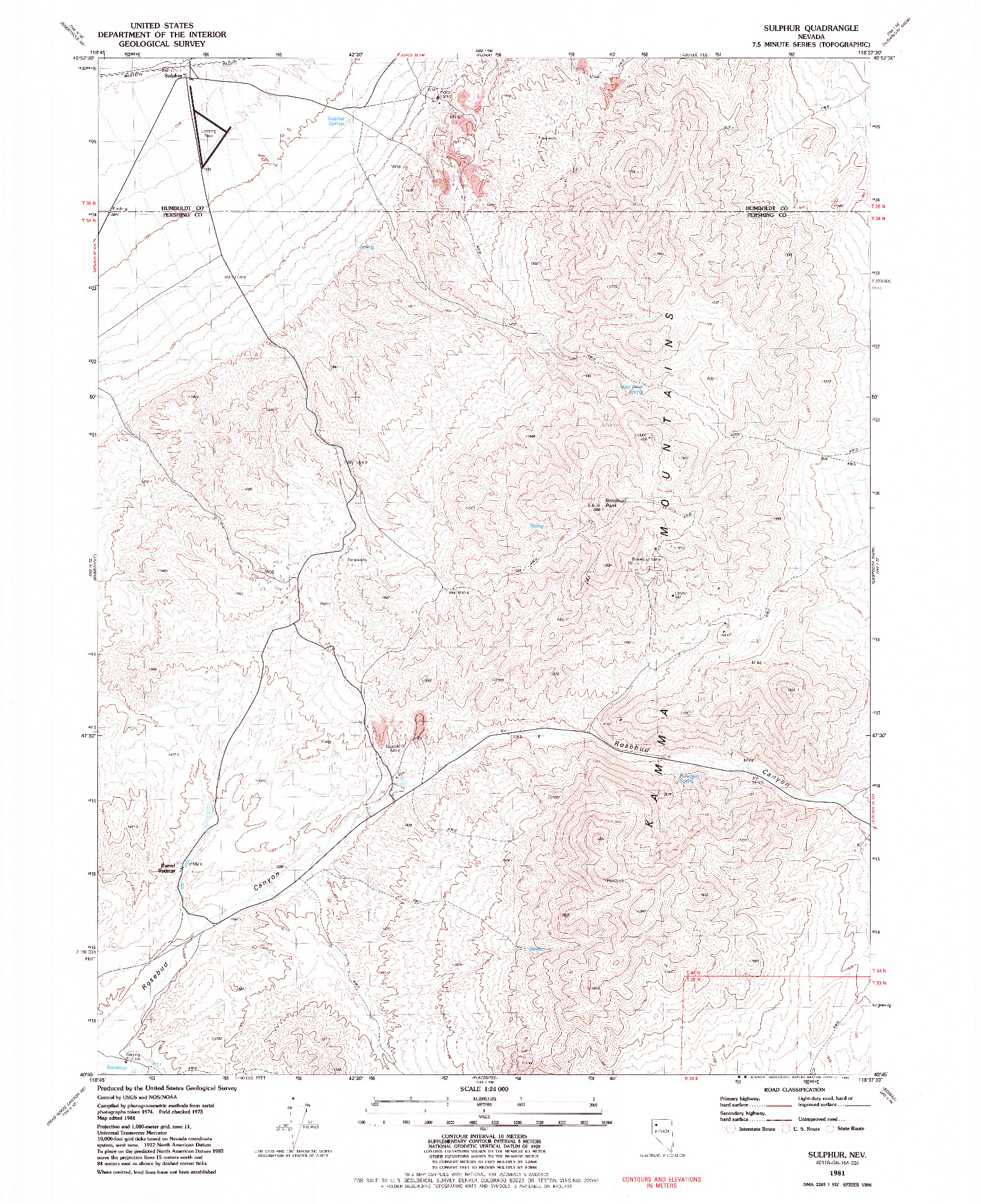 USGS 1:24000-SCALE QUADRANGLE FOR SULPHUR, NV 1981