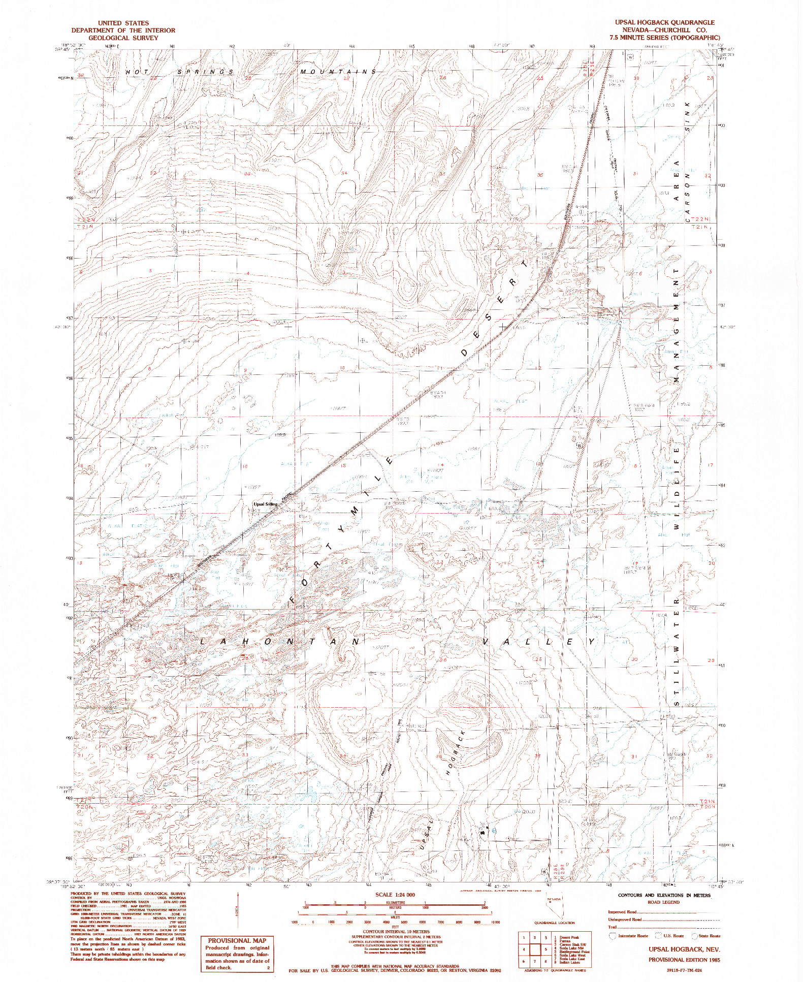 USGS 1:24000-SCALE QUADRANGLE FOR UPSAL HOGBACK, NV 1985