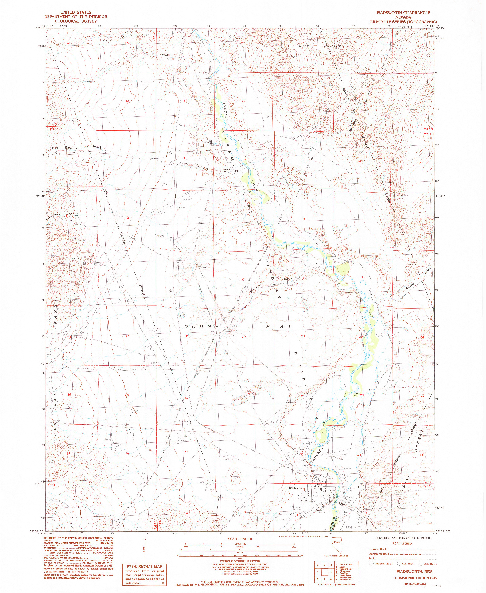 USGS 1:24000-SCALE QUADRANGLE FOR WADSWORTH, NV 1985