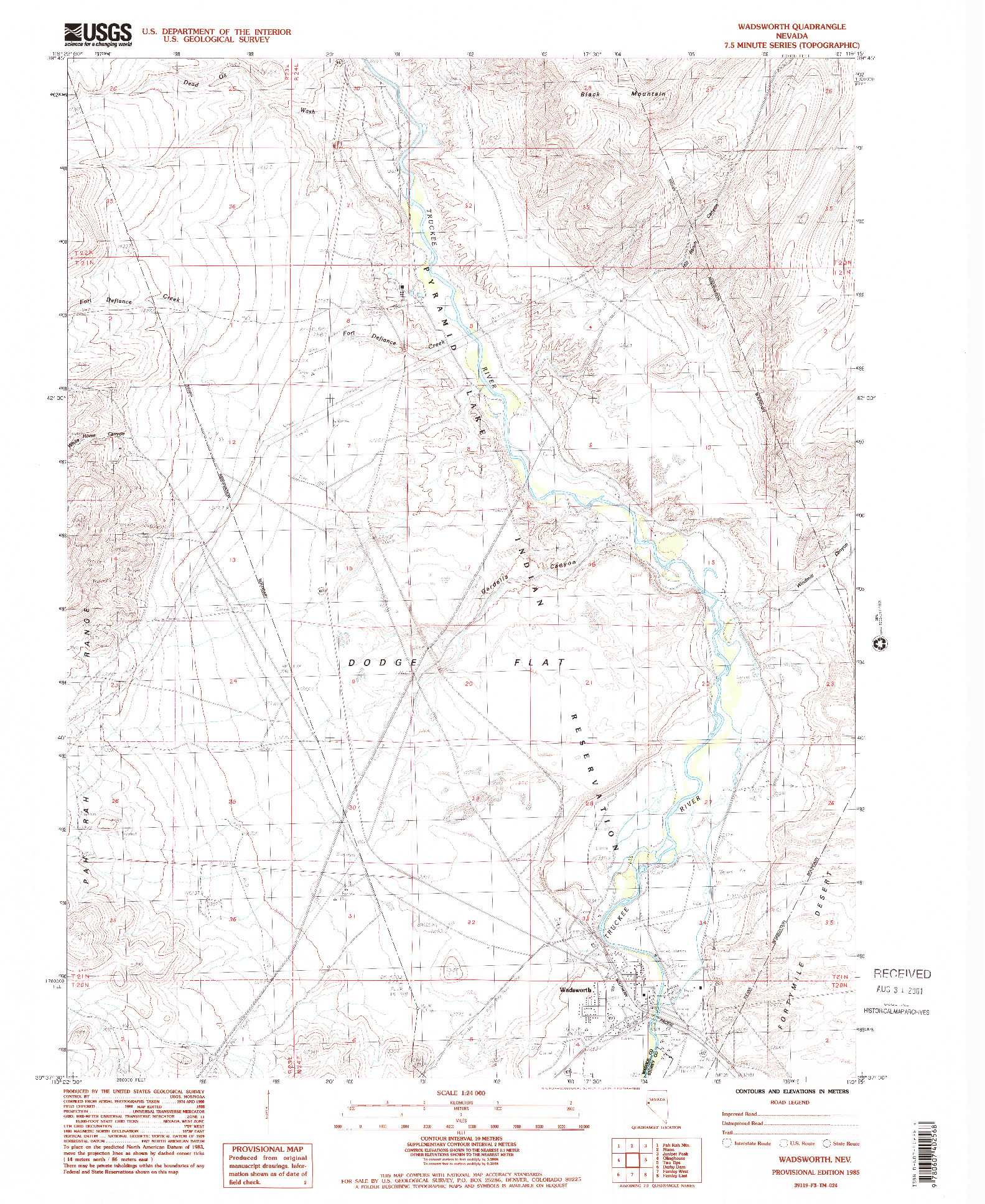 USGS 1:24000-SCALE QUADRANGLE FOR WADSWORTH, NV 1985