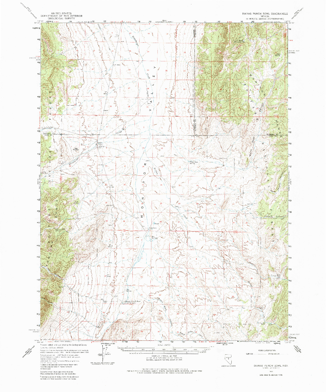 USGS 1:62500-SCALE QUADRANGLE FOR DIANAS PUNCH BOWL, NV 1960