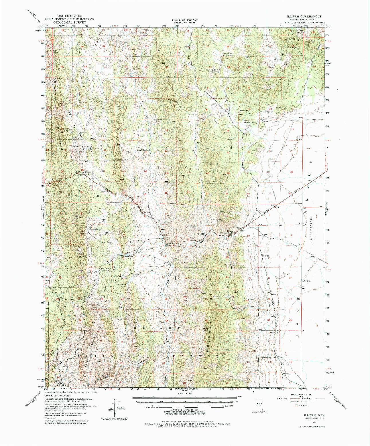 USGS 1:62500-SCALE QUADRANGLE FOR ILLIPAH, NV 1951