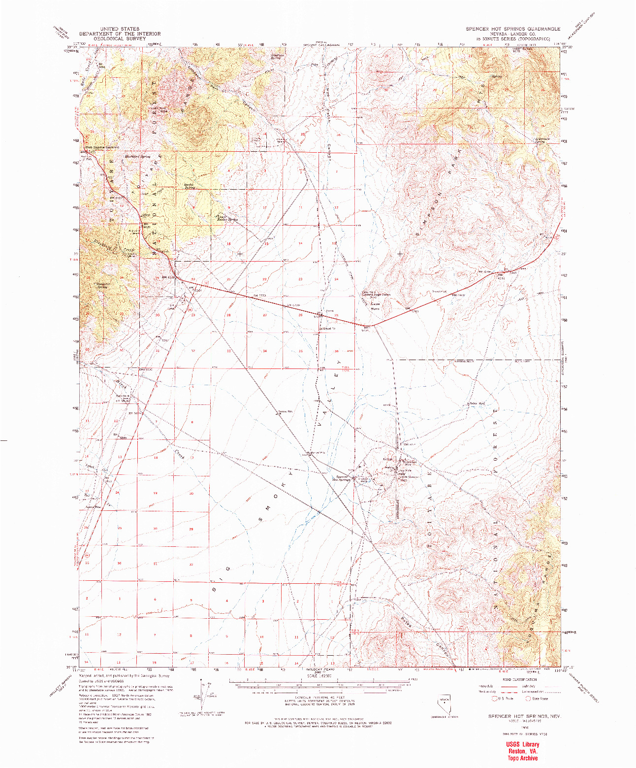 USGS 1:62500-SCALE QUADRANGLE FOR SPENCER HOT SPRINGS, NV 1960