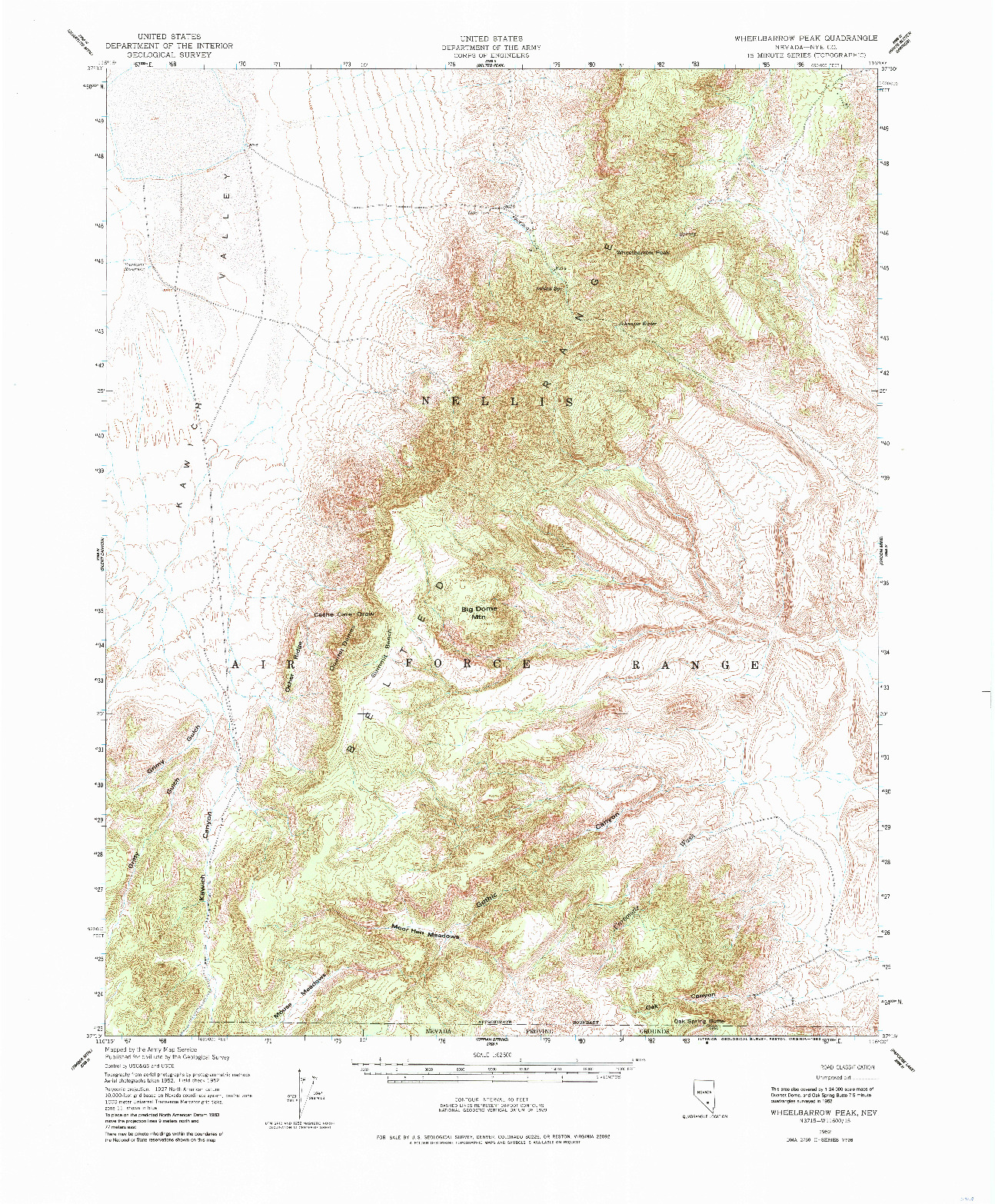 USGS 1:62500-SCALE QUADRANGLE FOR WHEELBARROW PEAK, NV 1952