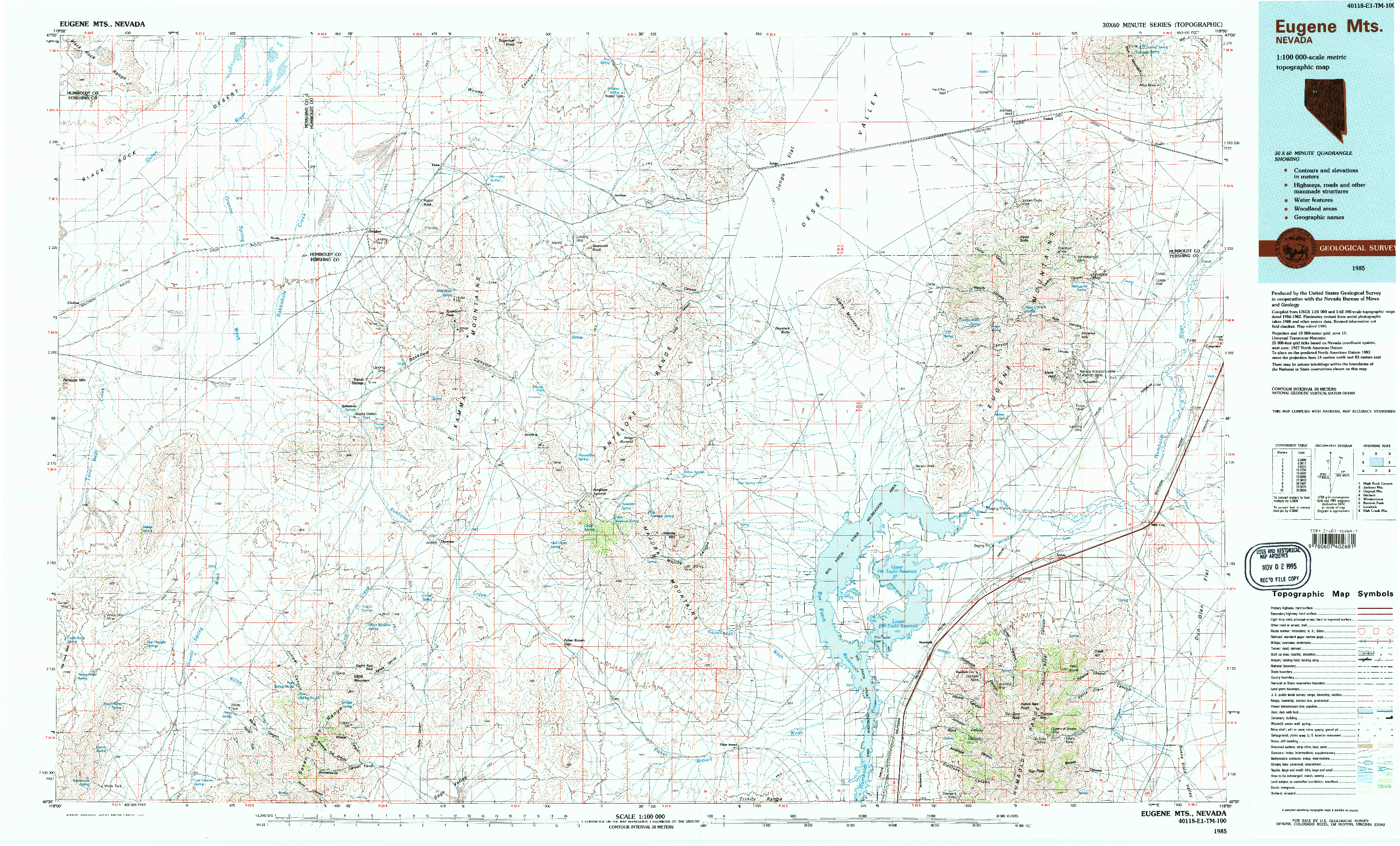 USGS 1:100000-SCALE QUADRANGLE FOR EUGENE MTS, NV 1985