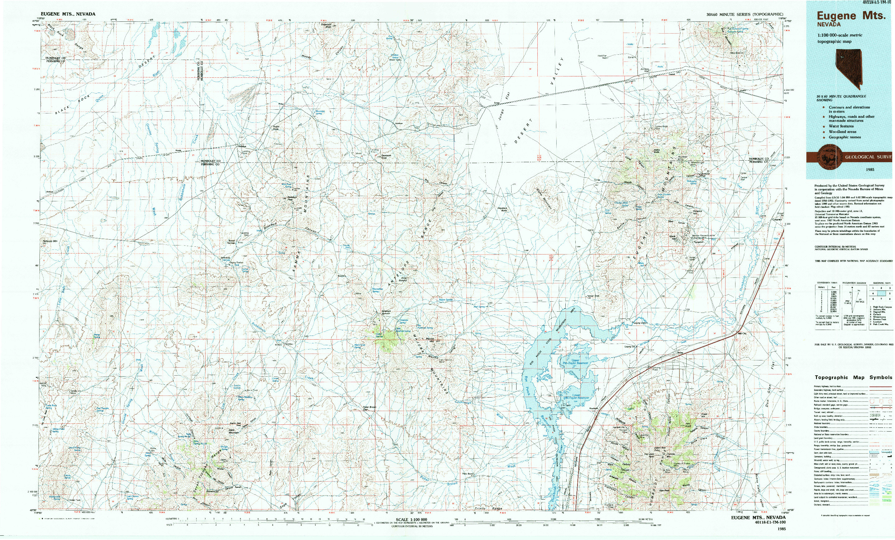 USGS 1:100000-SCALE QUADRANGLE FOR EUGENE MTS, NV 1985