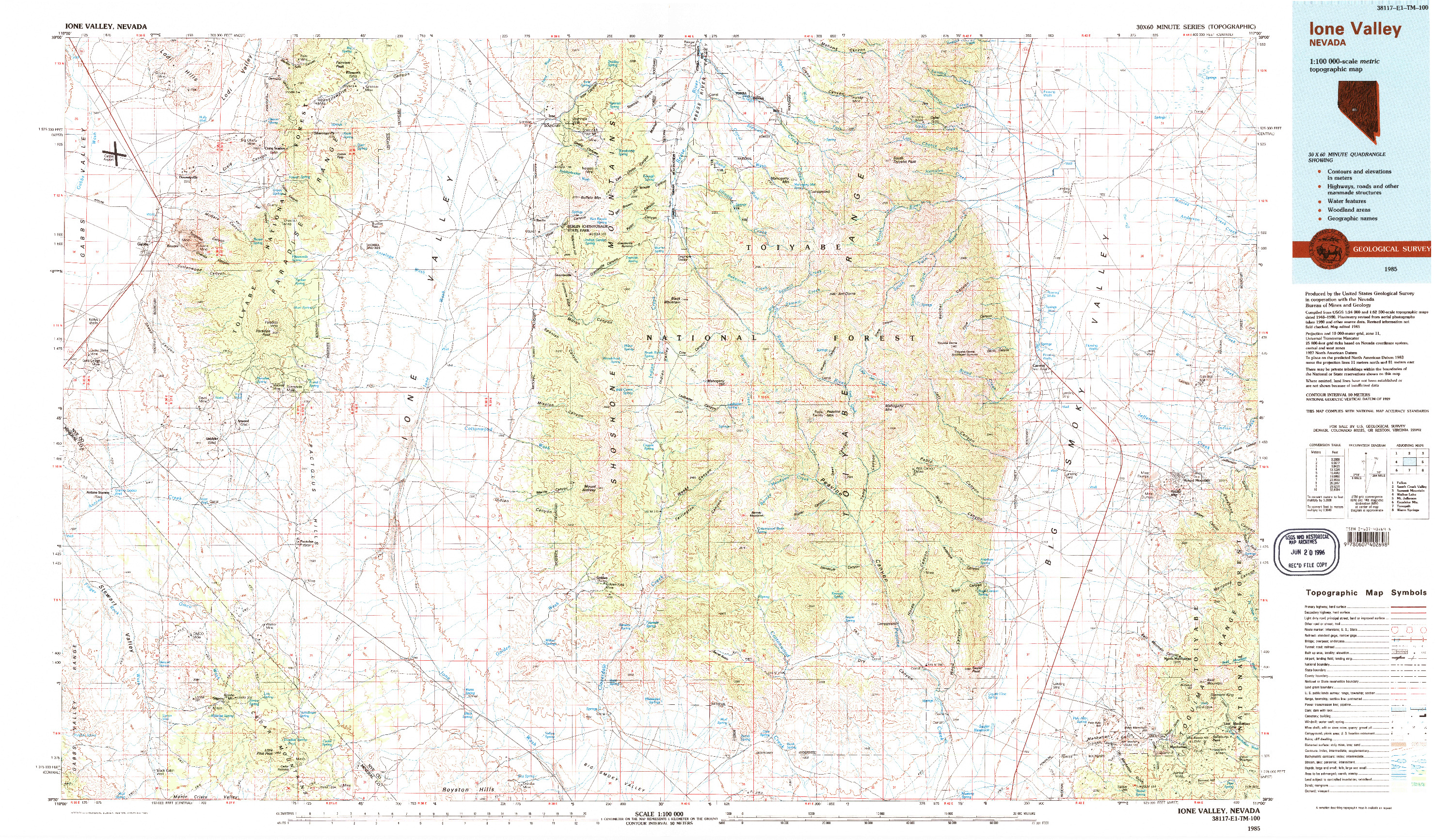 USGS 1:100000-SCALE QUADRANGLE FOR IONE VALLEY, NV 1985