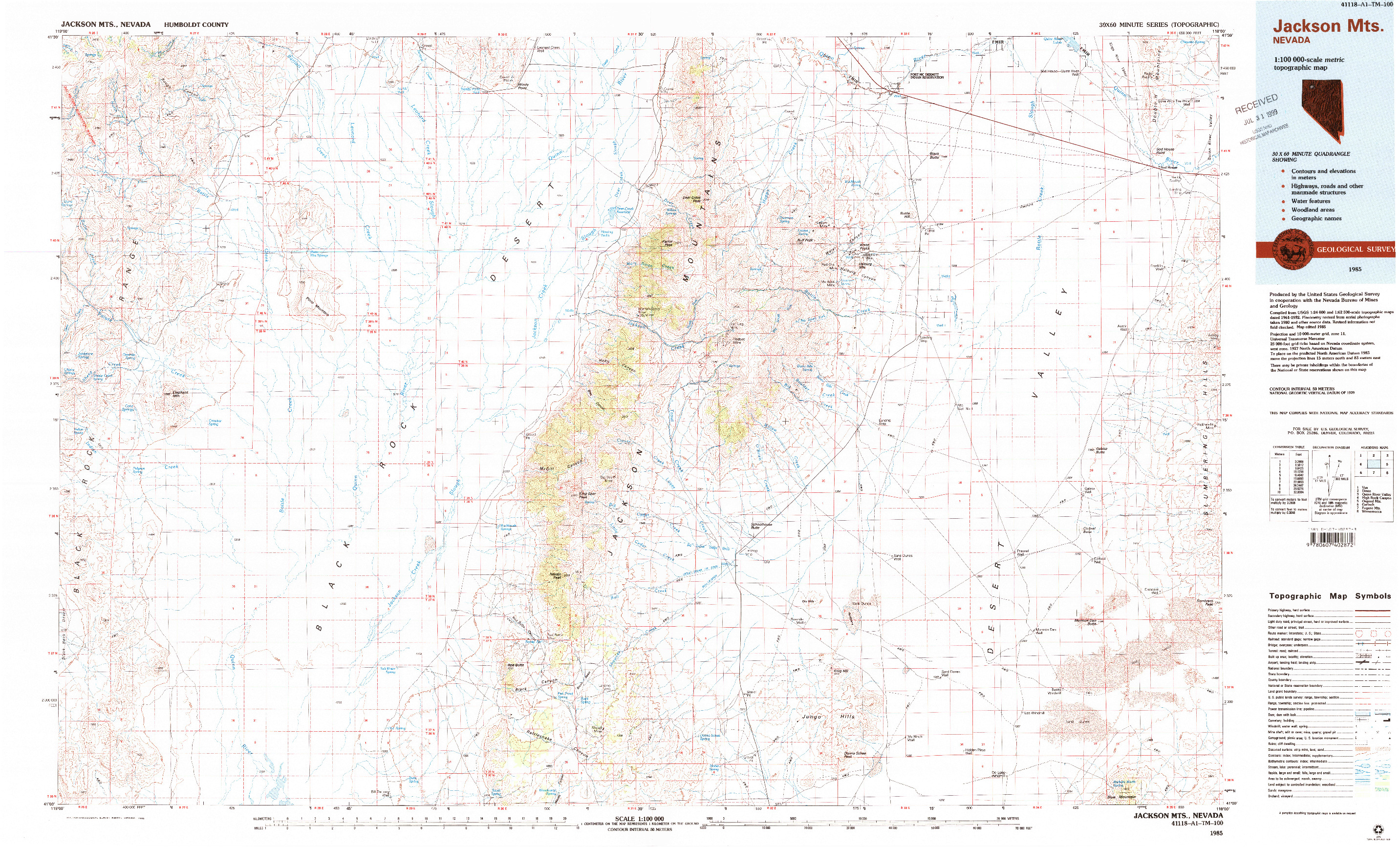 USGS 1:100000-SCALE QUADRANGLE FOR JACKSON MTS, NV 1985