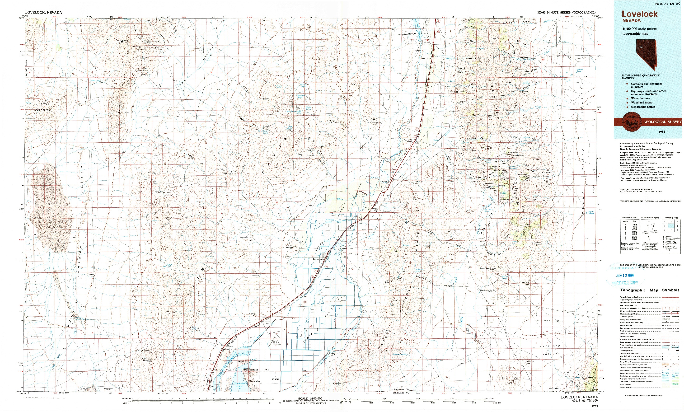 USGS 1:100000-SCALE QUADRANGLE FOR LOVELOCK, NV 1984
