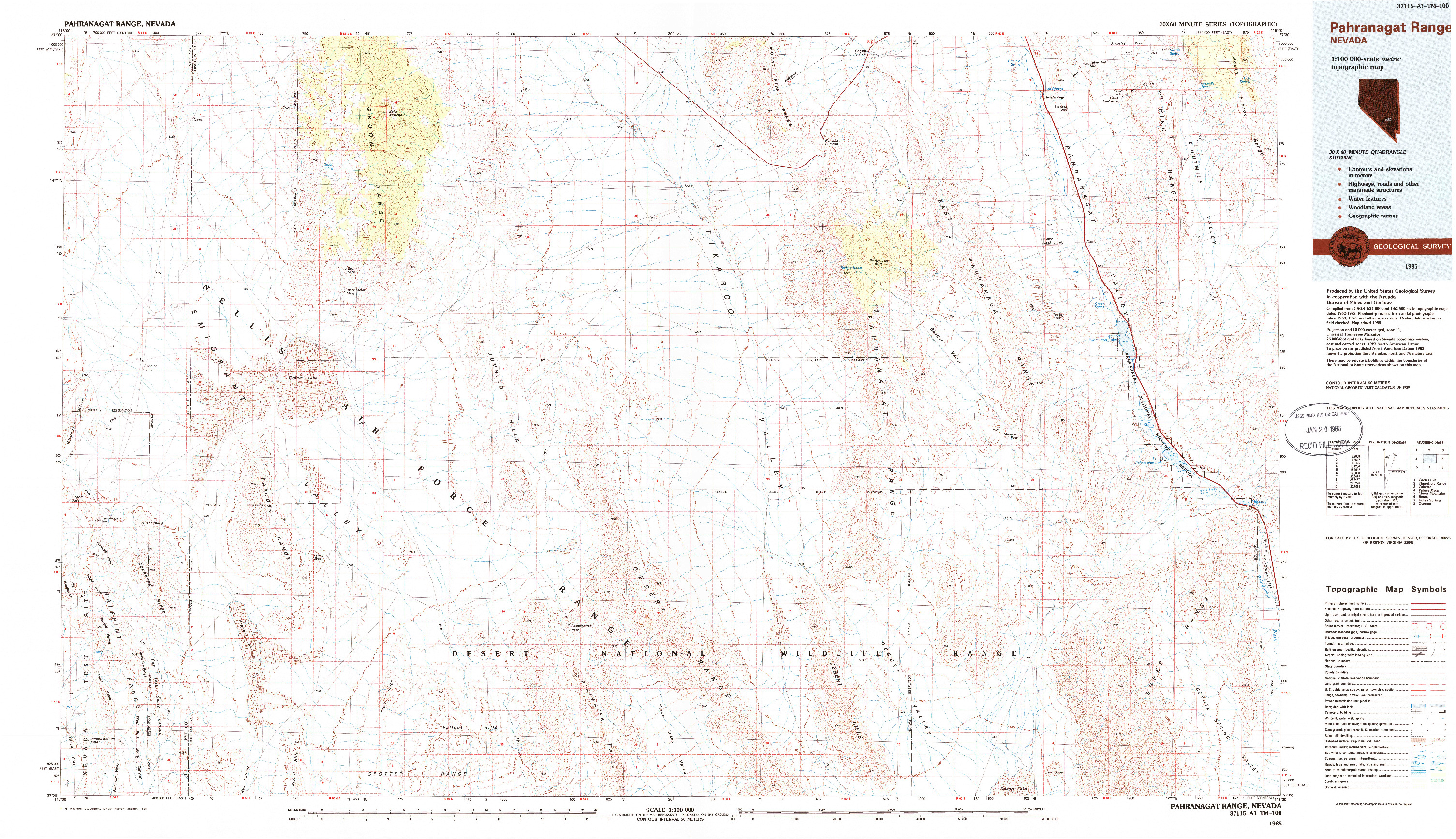 USGS 1:100000-SCALE QUADRANGLE FOR PAHRANAGAT RANGE, NV 1985