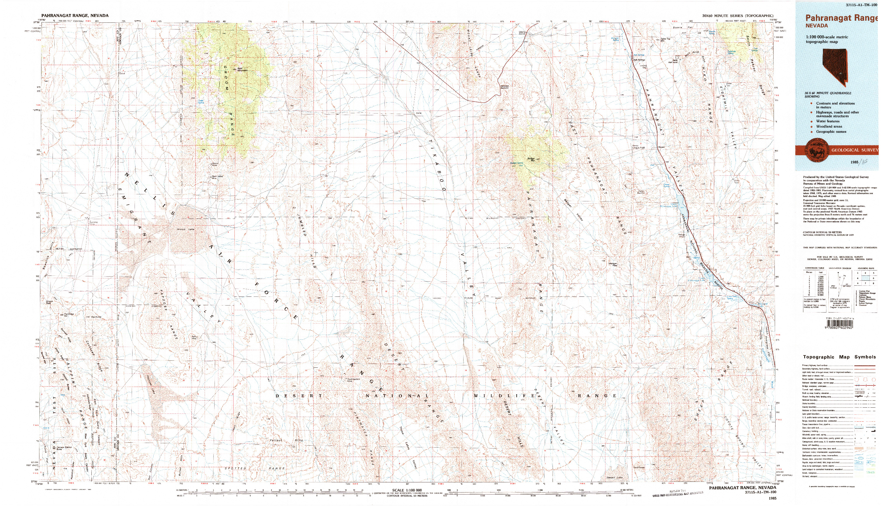 USGS 1:100000-SCALE QUADRANGLE FOR PAHRANAGAT RANGE, NV 1985