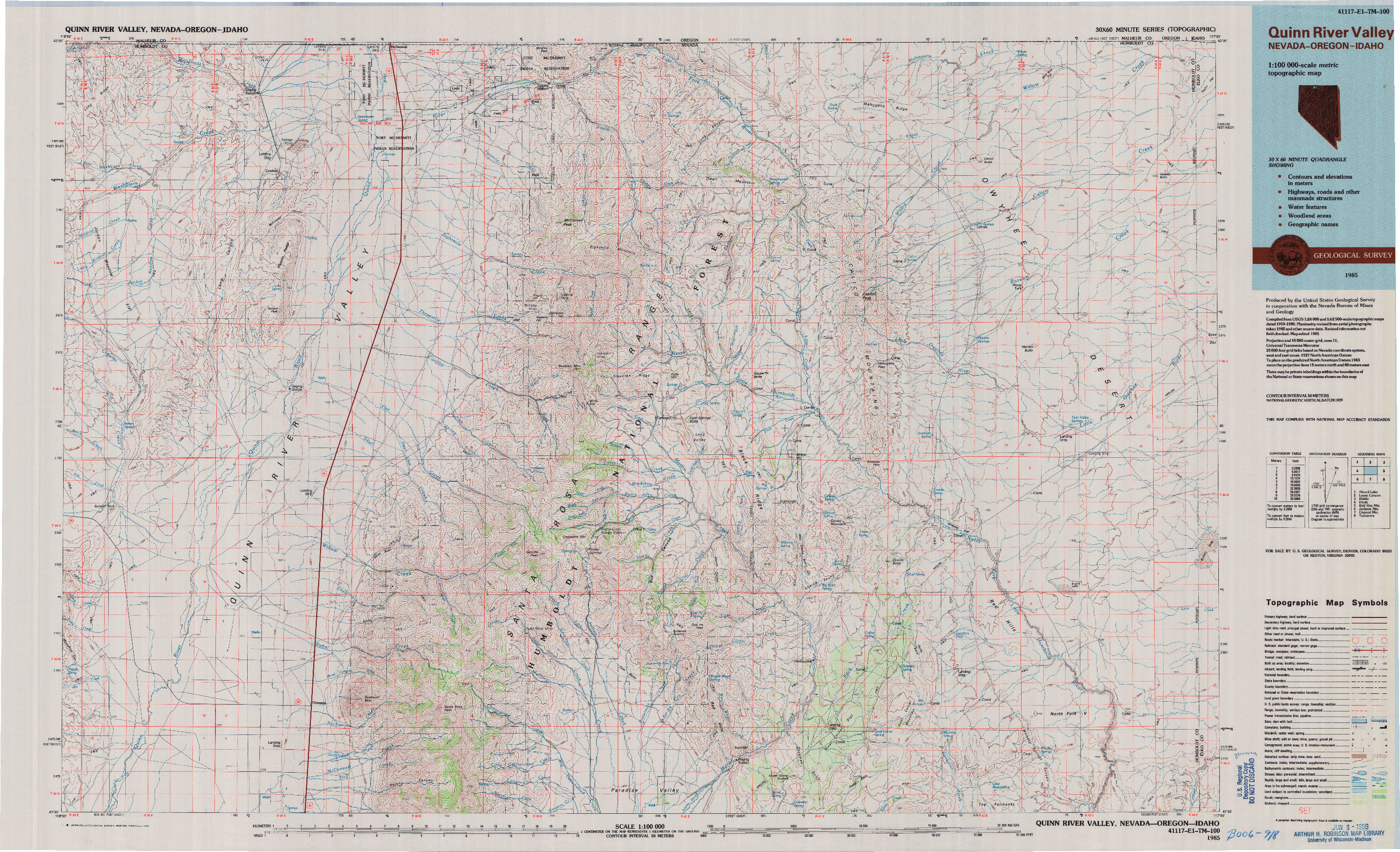 USGS 1:100000-SCALE QUADRANGLE FOR QUINN RIVER VALLEY, NV 1985