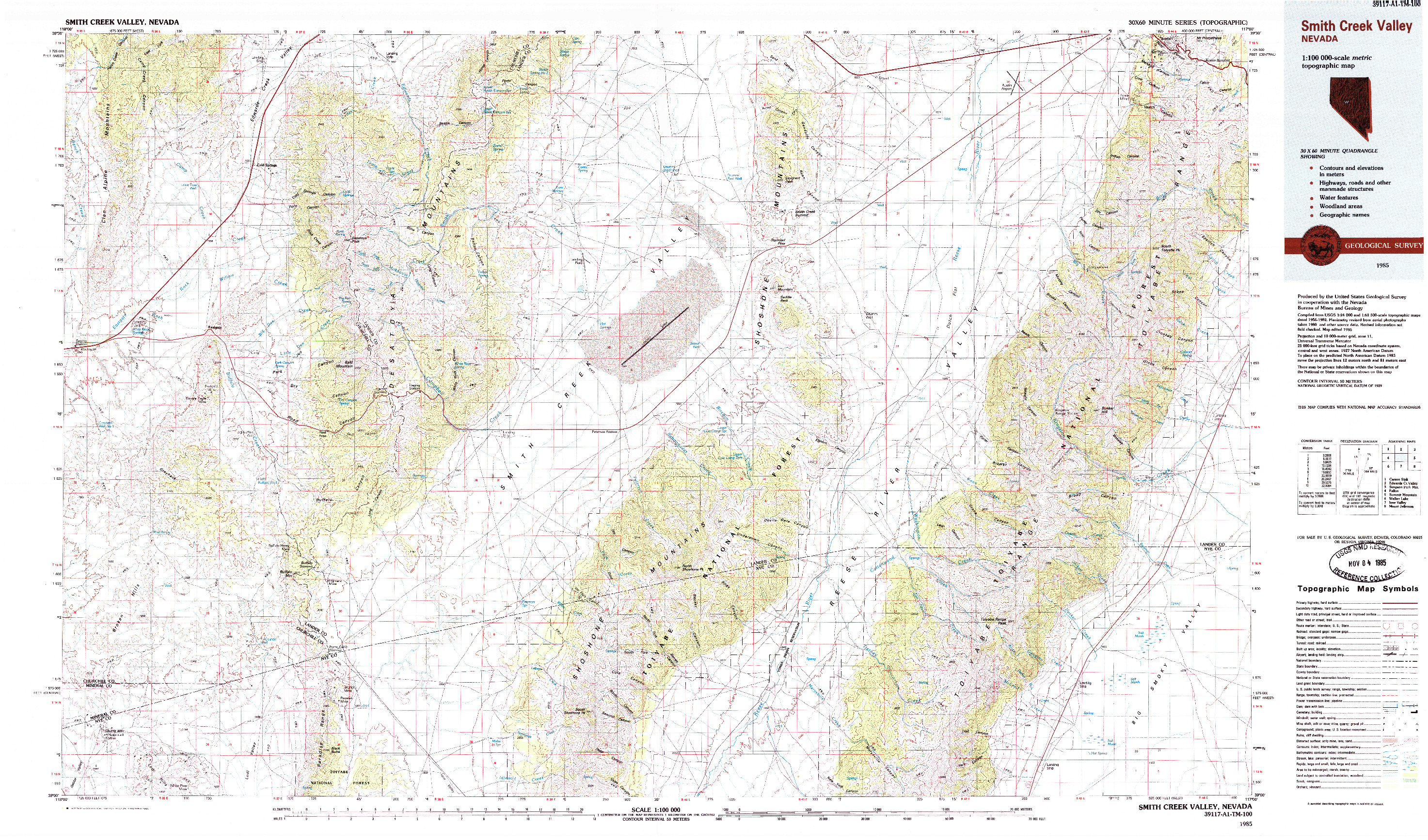 USGS 1:100000-SCALE QUADRANGLE FOR SMITH CREEK VALLEY, NV 1985