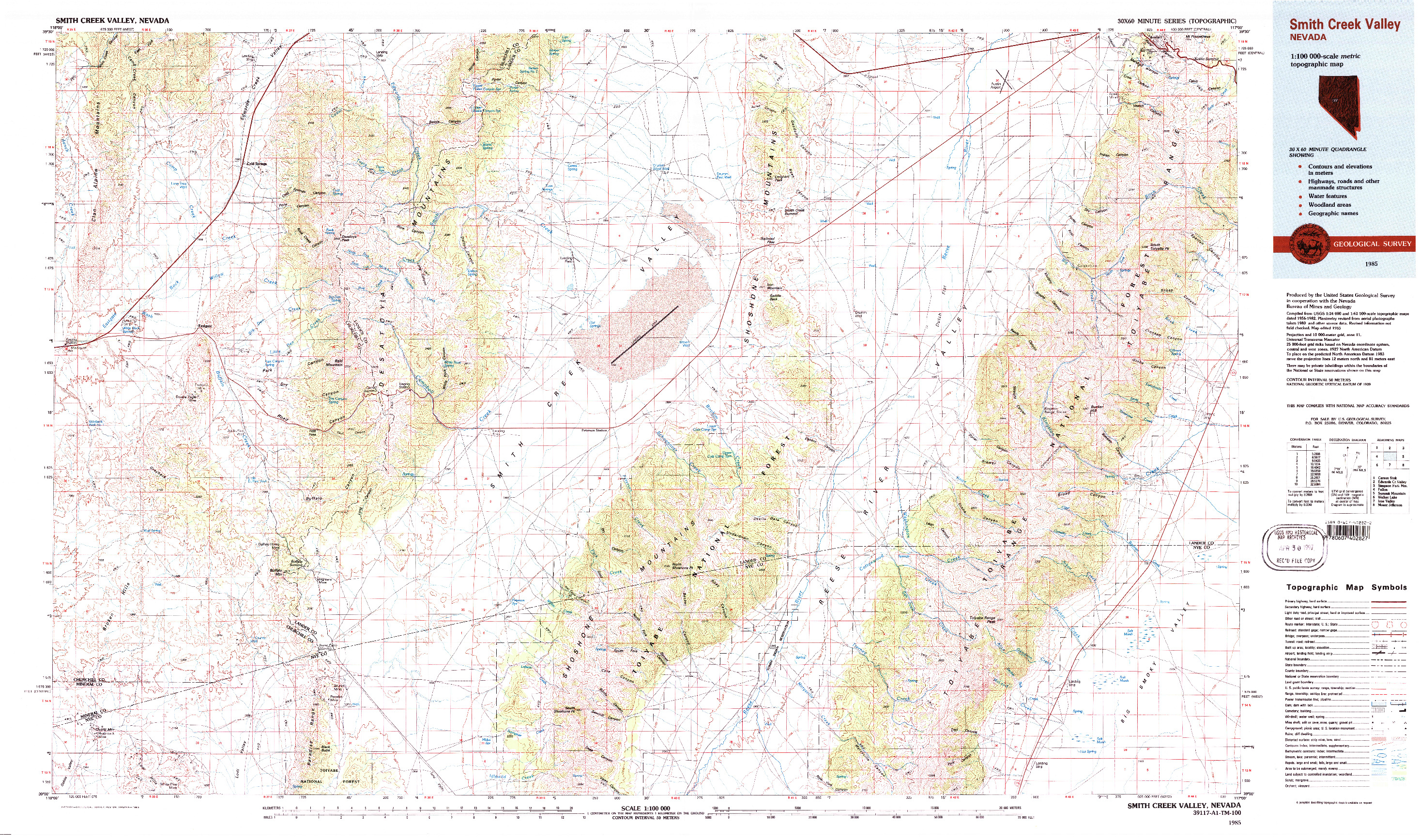 USGS 1:100000-SCALE QUADRANGLE FOR SMITH CREEK VALLEY, NV 1985