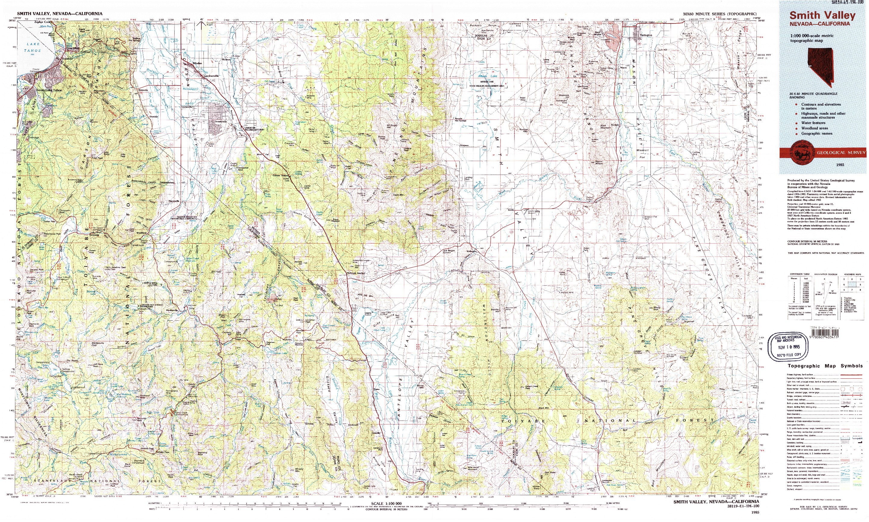USGS 1:100000-SCALE QUADRANGLE FOR SMITH VALLEY, NV 1985