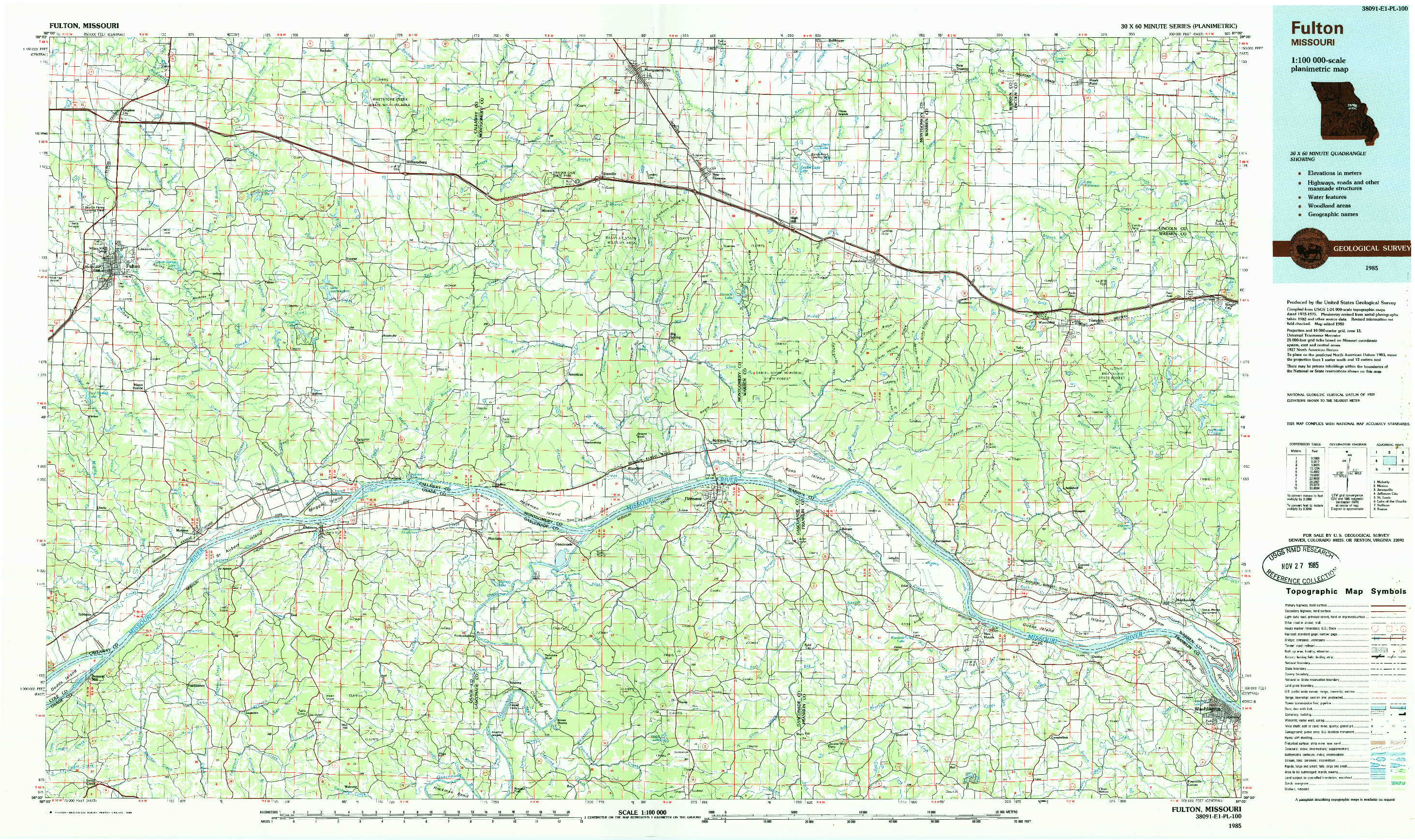 USGS 1:100000-SCALE QUADRANGLE FOR FULTON, MO 1985