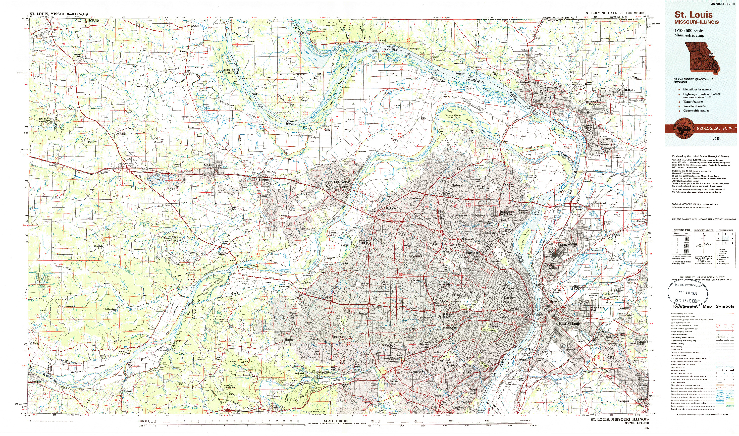 USGS 1:100000-SCALE QUADRANGLE FOR ST LOUIS, MO 1985