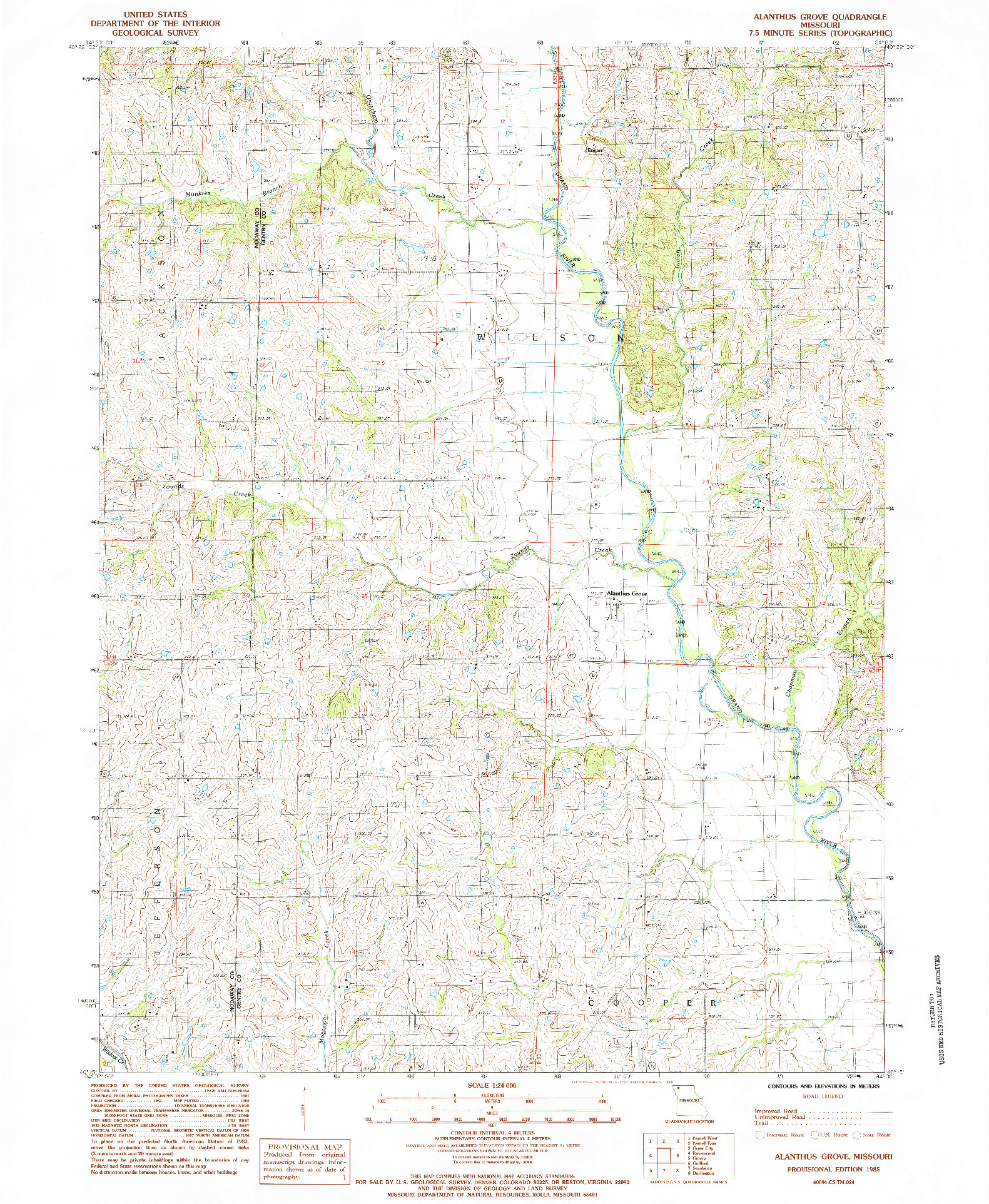 USGS 1:24000-SCALE QUADRANGLE FOR ALANTHUS GROVE, MO 1985