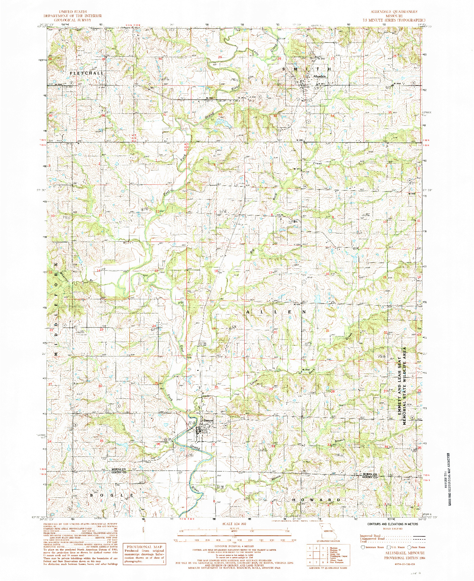 USGS 1:24000-SCALE QUADRANGLE FOR ALLENDALE, MO 1984