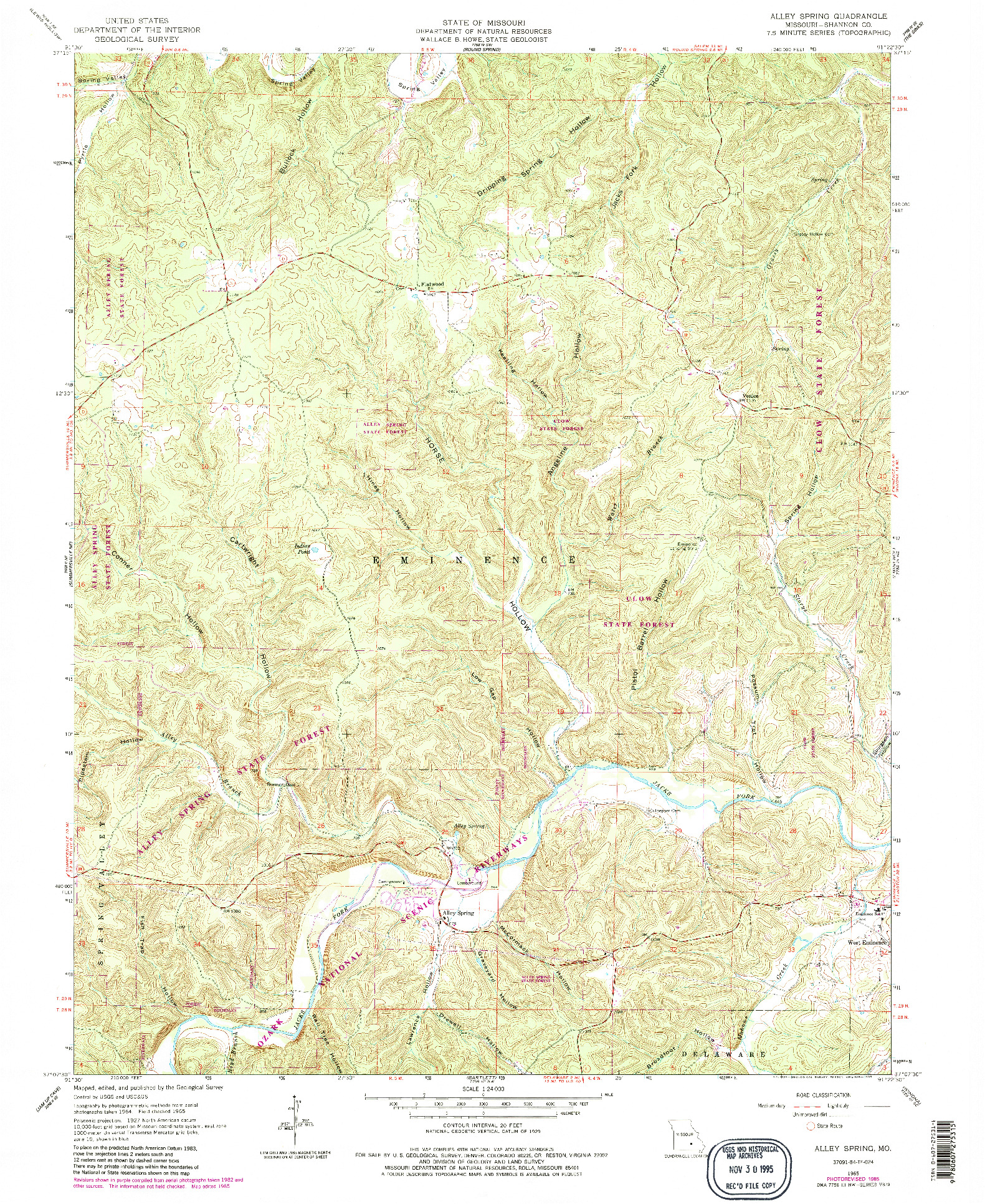 USGS 1:24000-SCALE QUADRANGLE FOR ALLEY SPRING, MO 1965