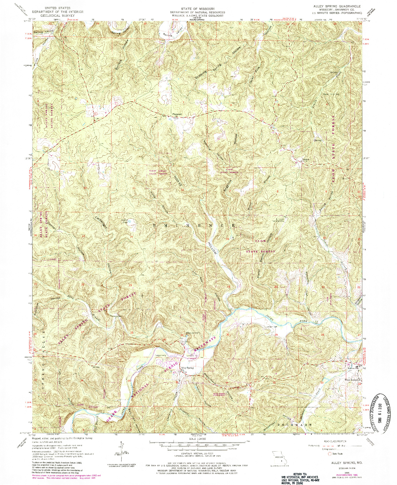 USGS 1:24000-SCALE QUADRANGLE FOR ALLEY SPRING, MO 1965