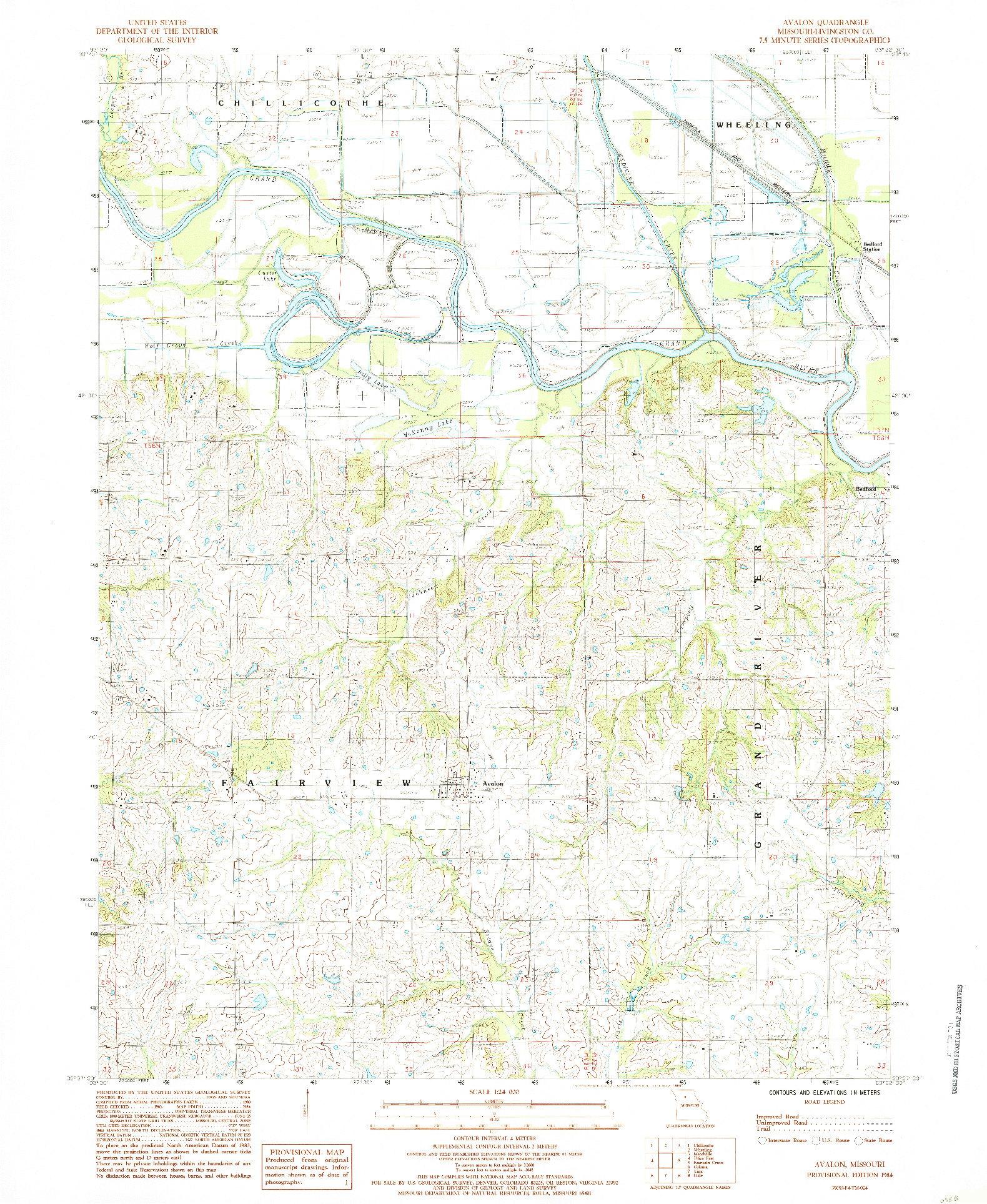 USGS 1:24000-SCALE QUADRANGLE FOR AVALON, MO 1984