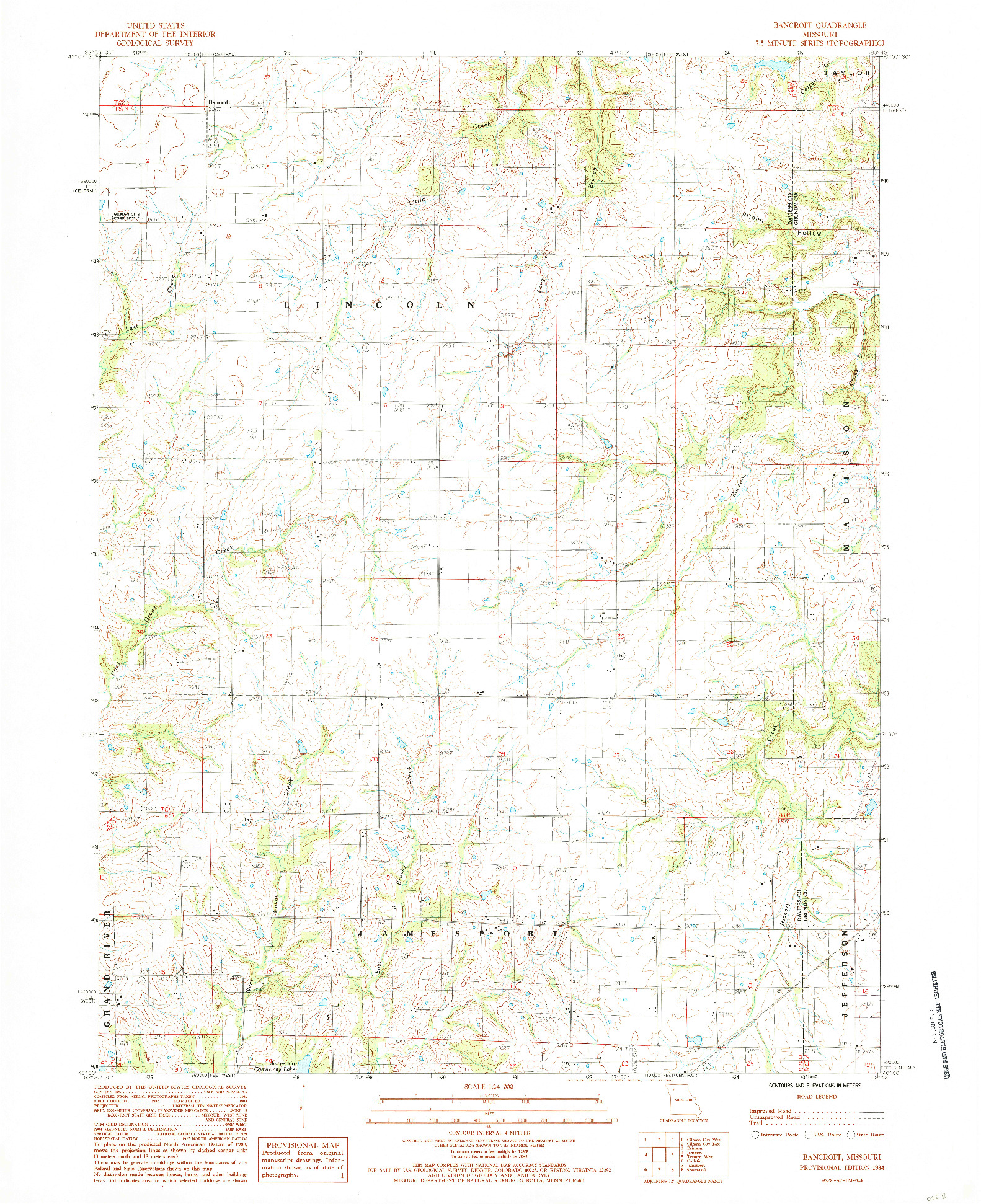 USGS 1:24000-SCALE QUADRANGLE FOR BANCROFT, MO 1984