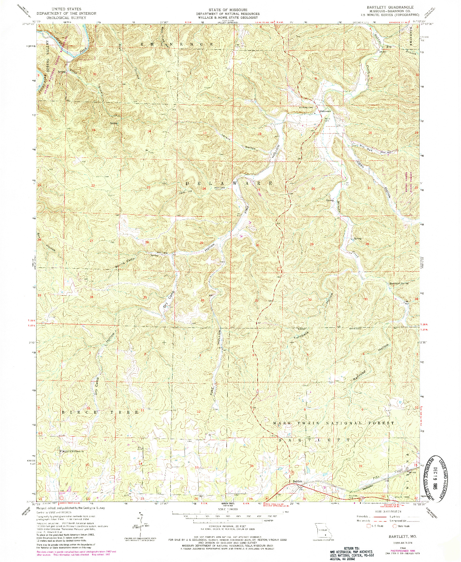 USGS 1:24000-SCALE QUADRANGLE FOR BARTLETT, MO 1964