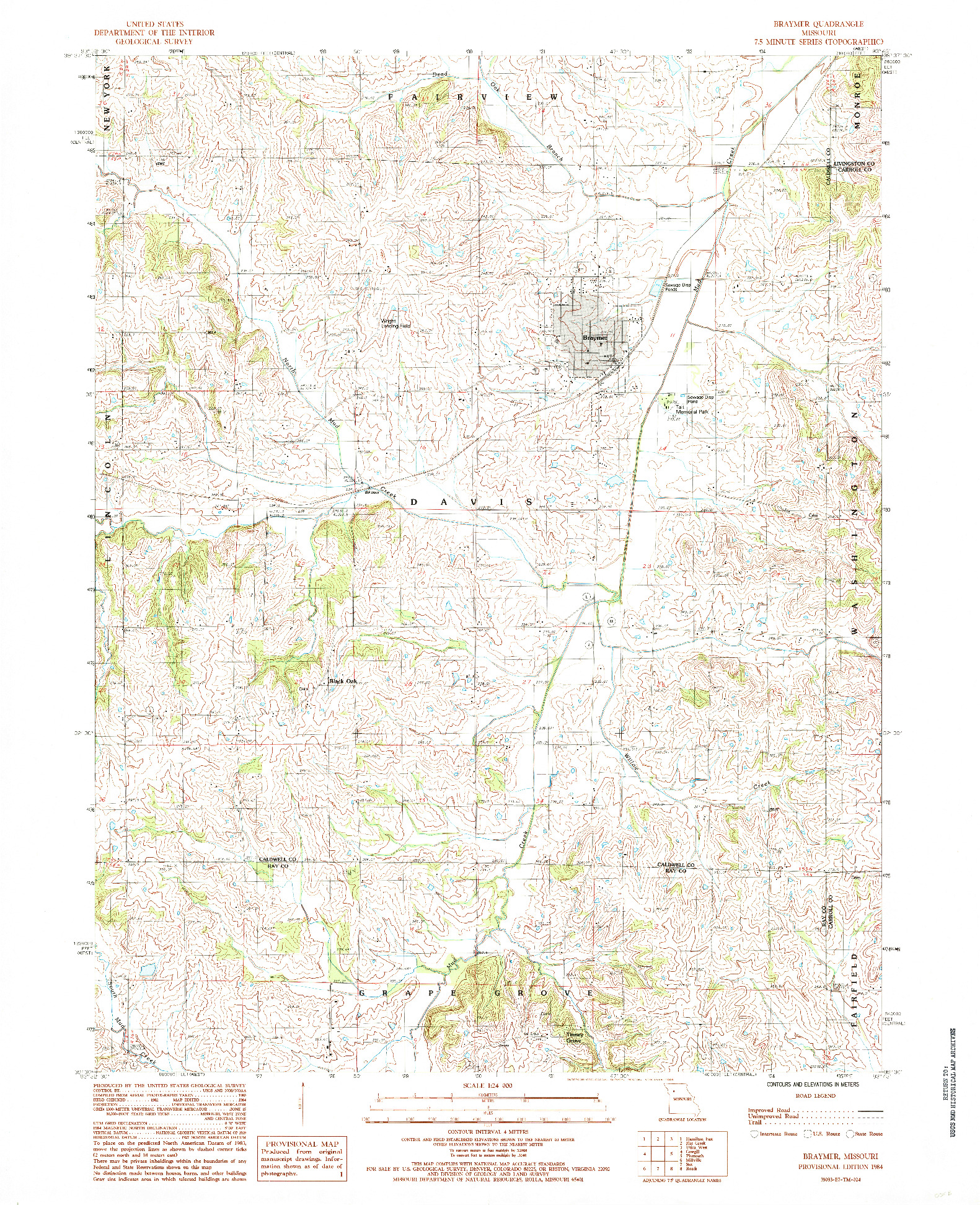 USGS 1:24000-SCALE QUADRANGLE FOR BRAYMER, MO 1984
