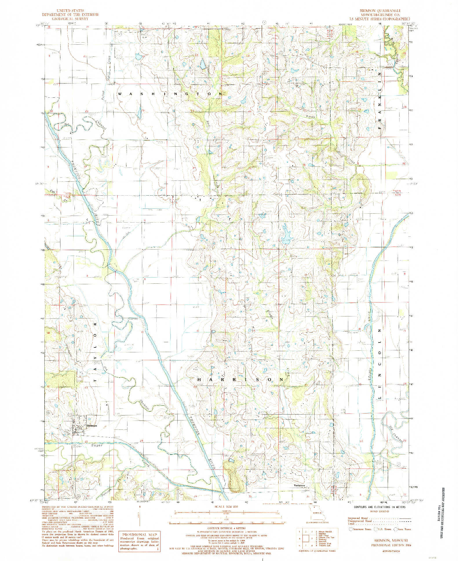 USGS 1:24000-SCALE QUADRANGLE FOR BRIMSON, MO 1984