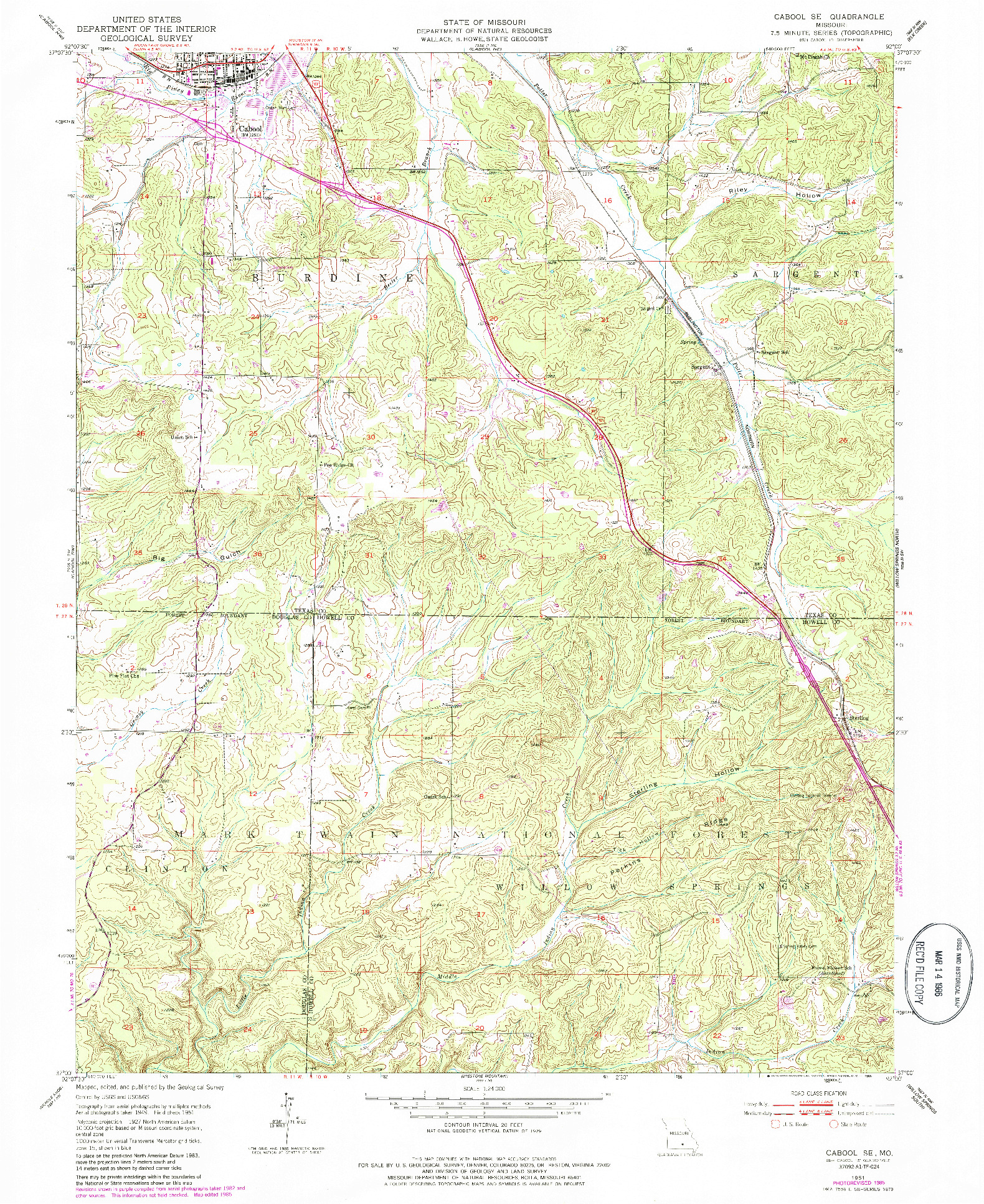 USGS 1:24000-SCALE QUADRANGLE FOR CABOOL SE, MO 1951